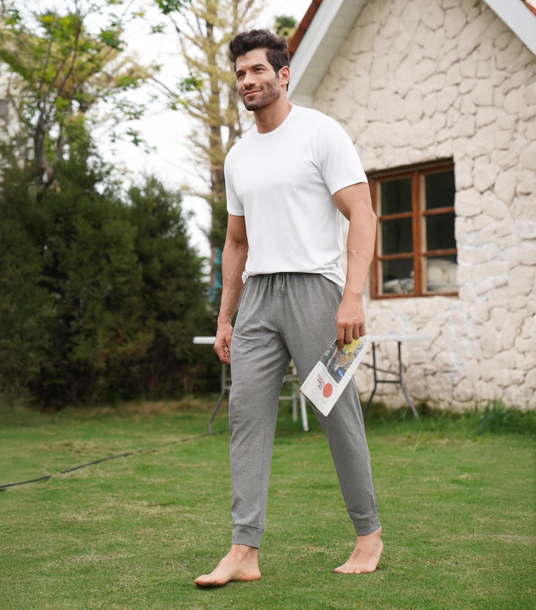 DAVID ARCHY Men's Pajama Pants Cotton Bottoms Soft Lightweight Loungewear with Drawstring and Pockets 2 Pack