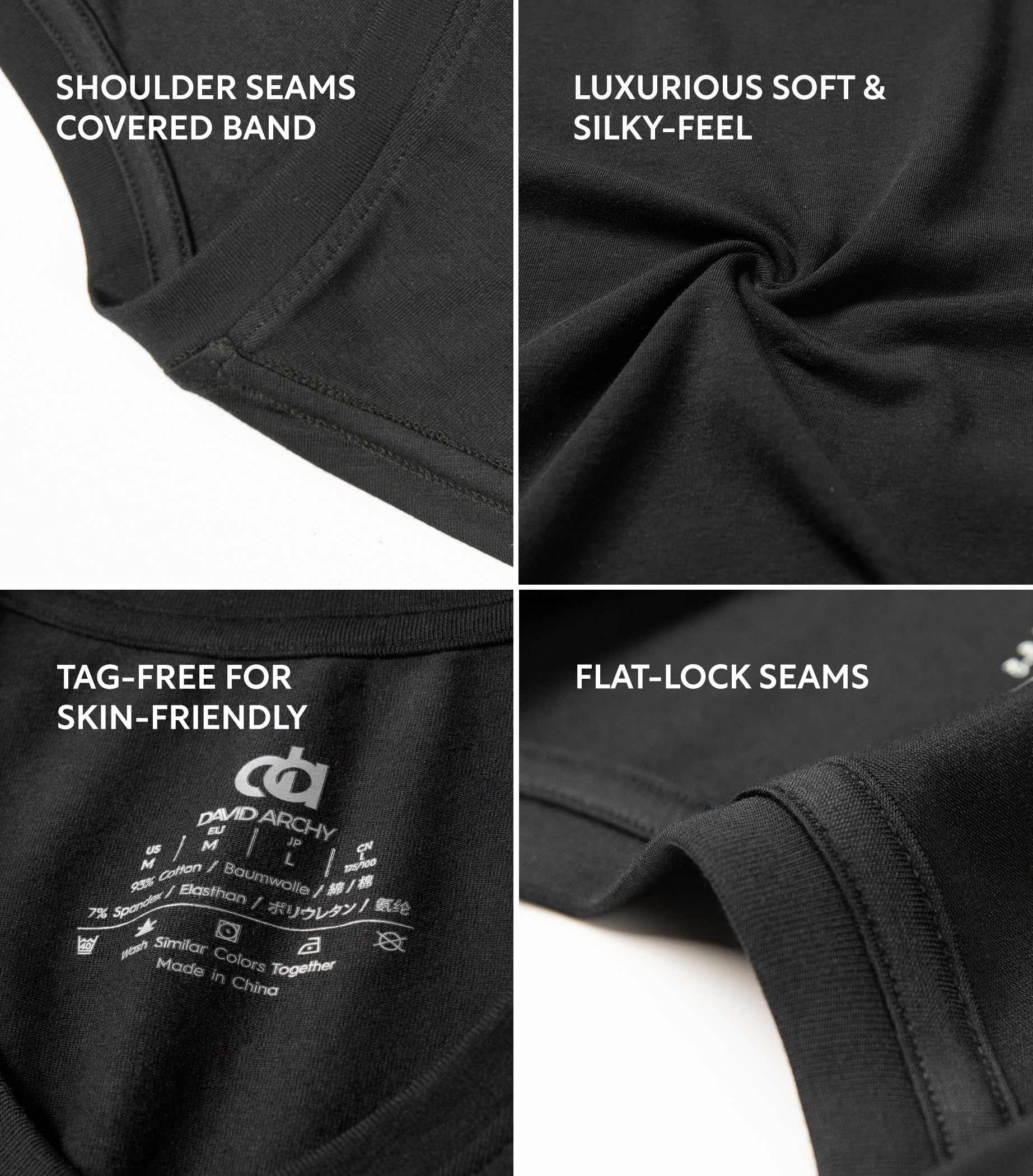 DAVID ARCHY Men's Undershirts Combed Cotton T-Shirt Soft Moisture-Wicking Undershirt Crew Neck or V Neck Tees 3 Pack