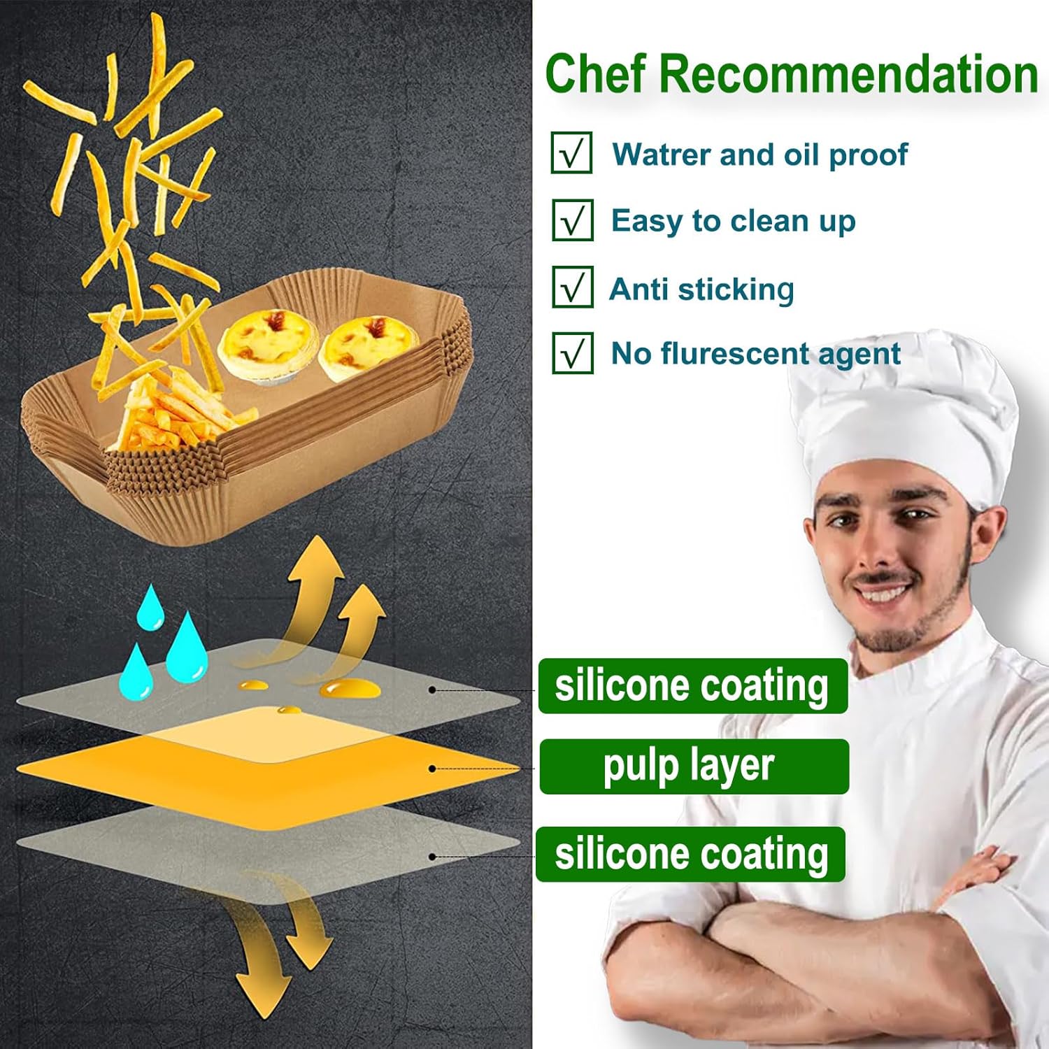 Rectangle Air Fryer Liners for 6 Quart Dual Basket, Ninja double Dual Liners Disposable, 200Pcs Rectangular Parchment Paper Liner for COSORI 9Qt Double Air Fryer with 2 Baskets