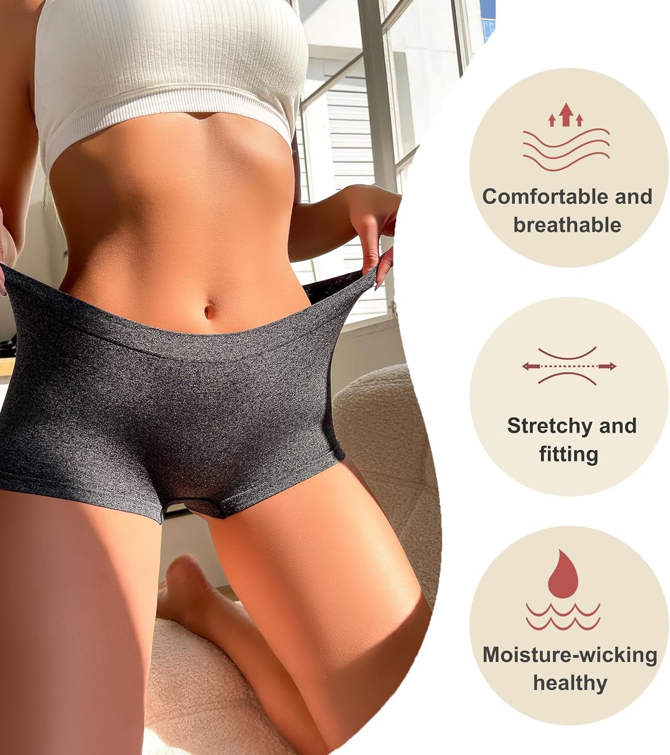 Womens Boyshorts Underwear Seamless Boxer Briefs Full Coverage Soft Stretch Boxer Shorts For Women 4 Pack