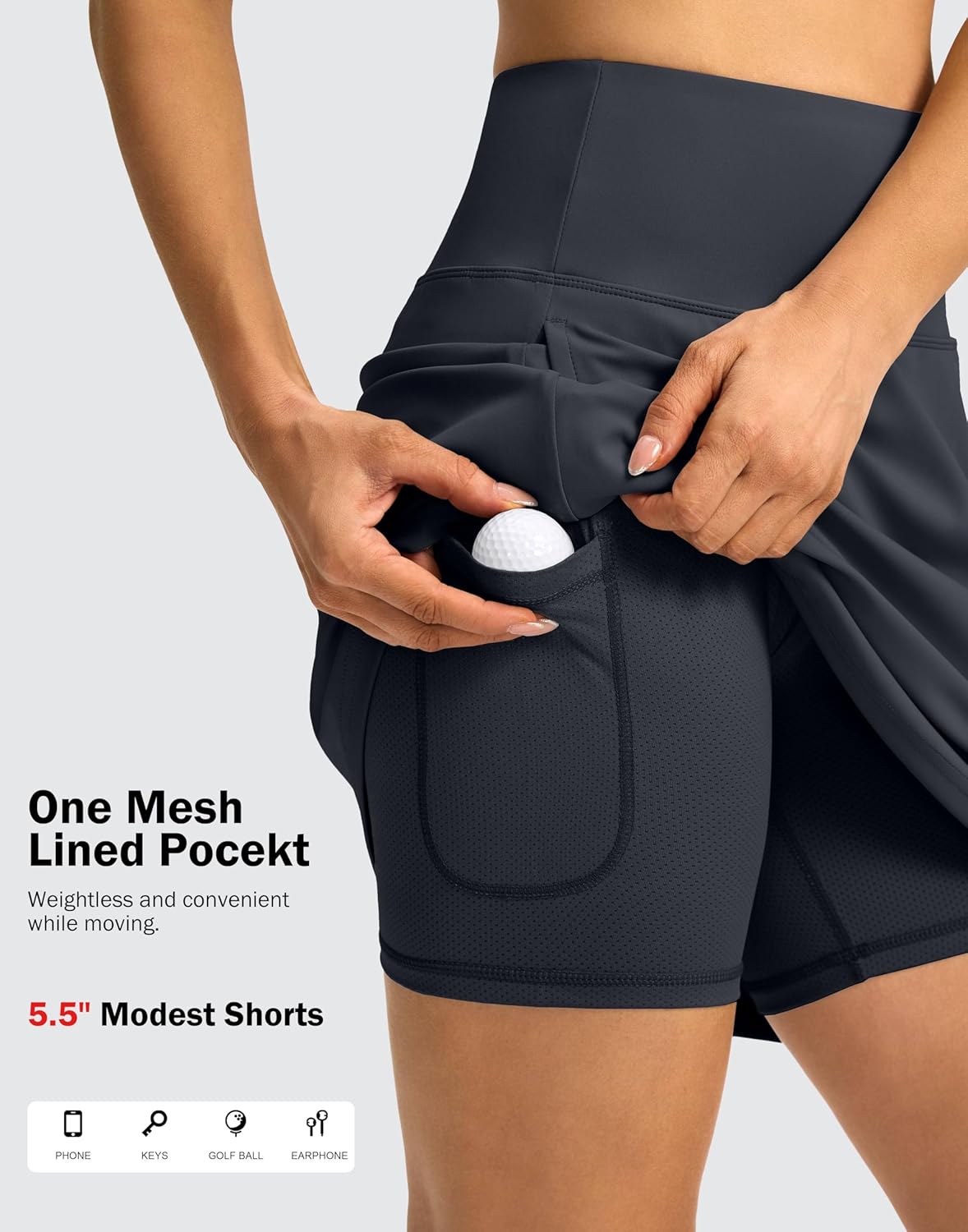 SANTINY 18" Skorts for Women 3 Pockets High Waist Long Athletic Tennis Skirt Golf Skort for Casual Summer Travel