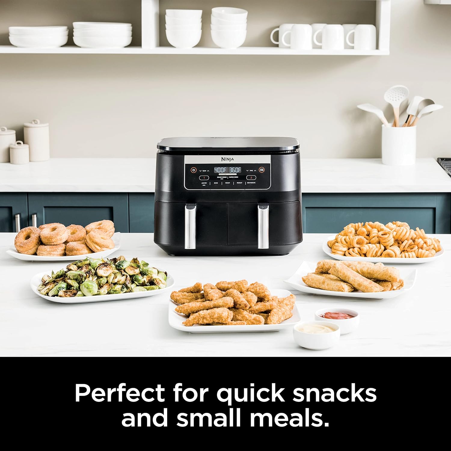 Ninja DZ090 6-Quart Dual-Zone 2-Basket Air Fryer - Roast, Bake, Dehydrate (Renewed)