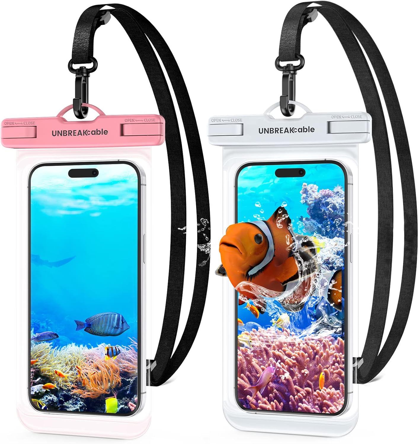 UNBREAKcable Waterproof Phone Pouch-2 Pack IPX8 Waterproof Phone Case for iPhone 16 15 14 13 12 11 Pro Max & Samsung S25 S24 S23-Dry Bag & Travel Essentials for Beach, Pool, Kayak & Cruise-7" Black