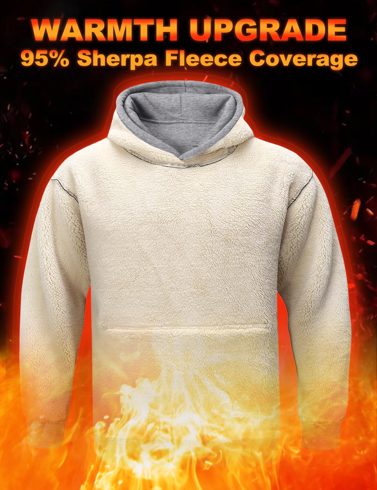 Flygo Men's Casual Fleece Sherpa Lined Hoodie Winter Warm Pullover Hooded Sweatshirt(Black-XL)