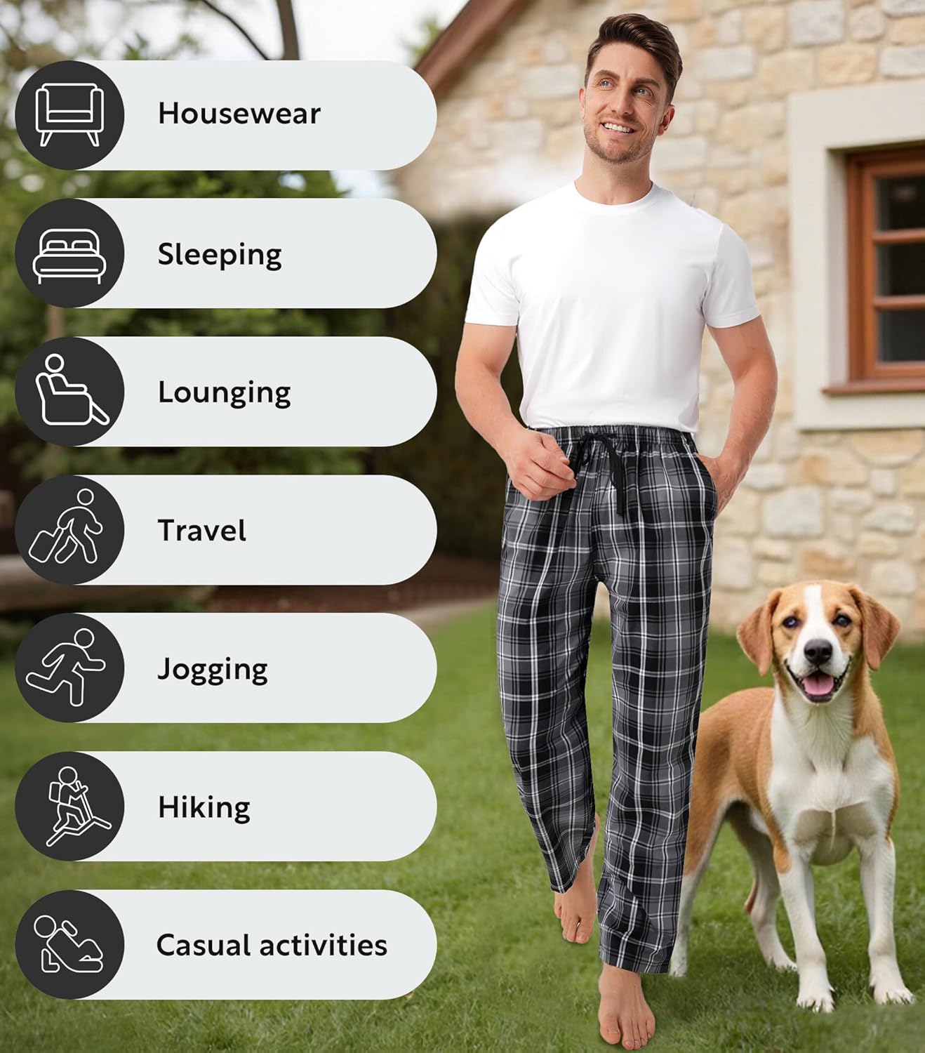 DAVID ARCHY Mens Pajama Pants Soft Cotton Plaid Sleepwear, Comfy Lounge Woven Pajamas Bottoms PJ Pant for Men, 3 pack