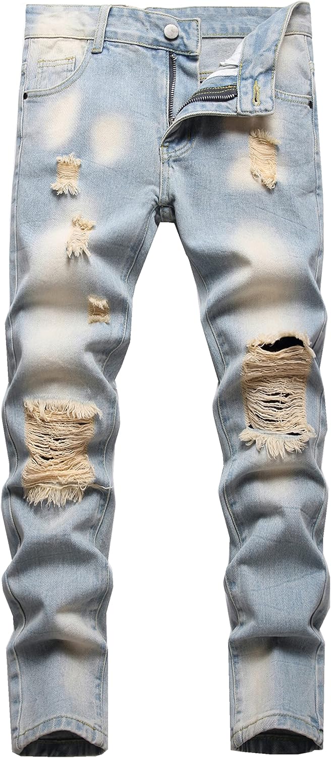 FREDD MARSHALL Boy's Skinny Fit Ripped Destroyed Distressed Fashion Kids Denim Jeans Pants