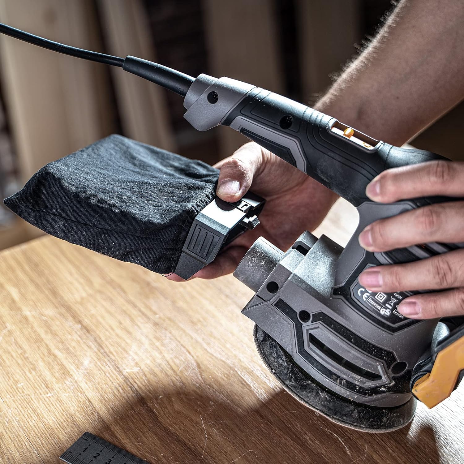 3.8A(450W) Orbital Sander, Jellas 6 Variable Speeds Double Handle Random Orbit Sander, 5-Inch Electric Sander with 18pcs Sandpapers, Dust Collector, Ideal Power Sander for Woodworking(OS450)