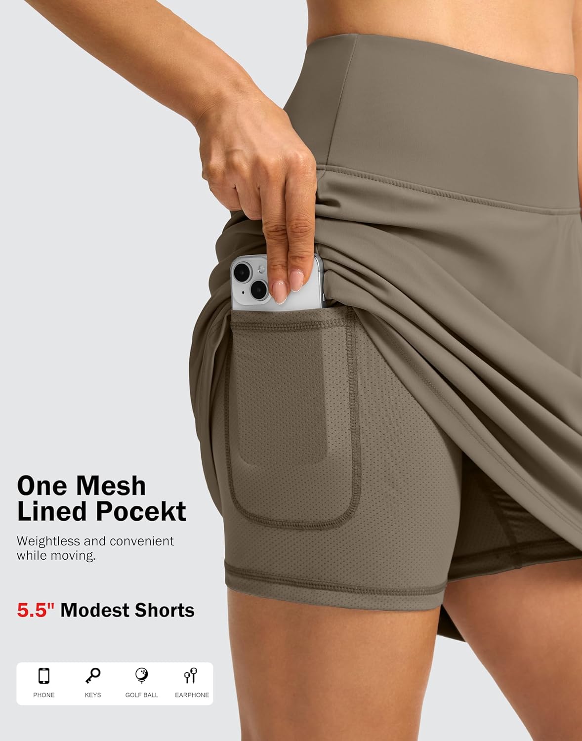 SANTINY 18" Skorts for Women 3 Pockets High Waist Long Athletic Tennis Skirt Golf Skort for Casual Summer Travel