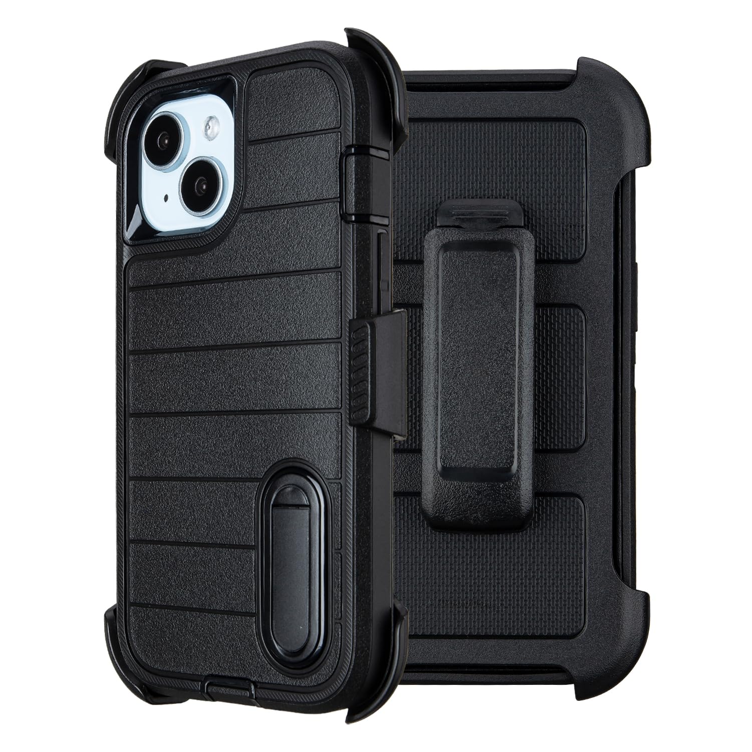for Rugged iPhone 15 Case with Belt Clip Holster, Military Grade Heavy Duty Shockproof Cover for iPhone15 Case Protective with Stand 6.1 Inch (Black+Blue)