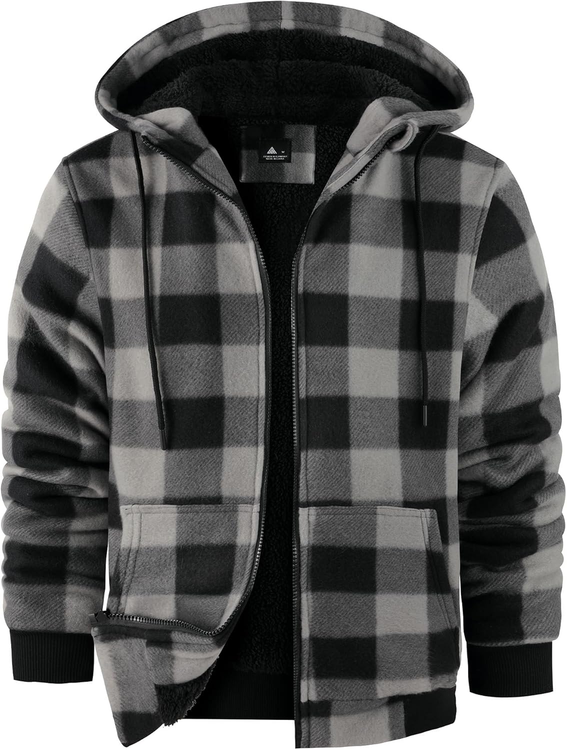 Mens Plaid Hoodies Winter Zip Up Fleece Jacket Sherpa Fleece Lined Warm Flannel Jacket Coat