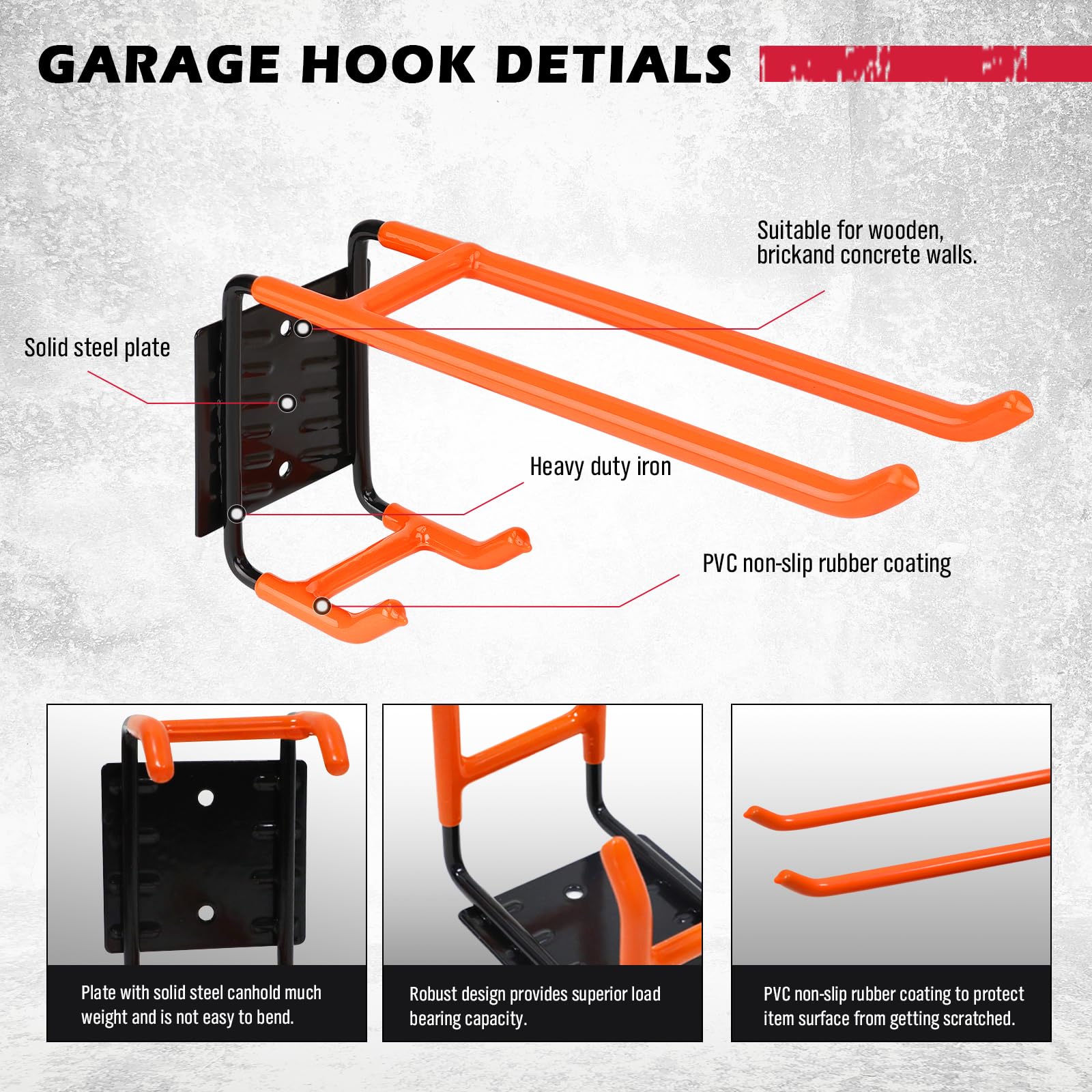 SEDY 6-Piece Heavy Duty Garage Storage Hooks, Wall Mount J Utility Hooks Holds 88 LB, Large Metal Utility, Garage Storage Ladders for Bikes, Garden Tools