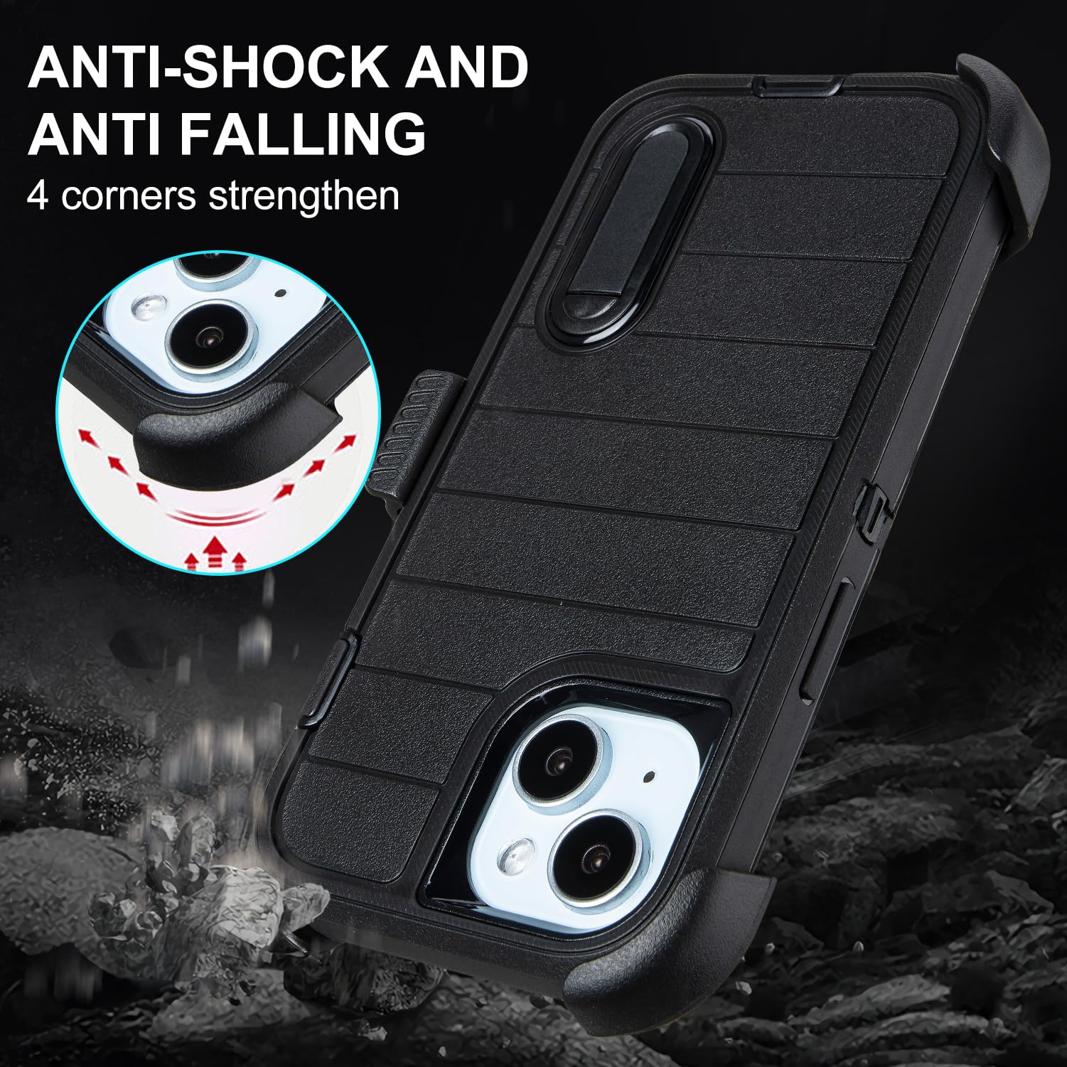 for Black Case iPhone 14 Case with Belt Clip, for Shockproof Case iPhone 14 Heavy Duty,3 Layers of Sturdy,Anti-Drop,Military-Grade Defender Cover for iPhone 14 Case Black