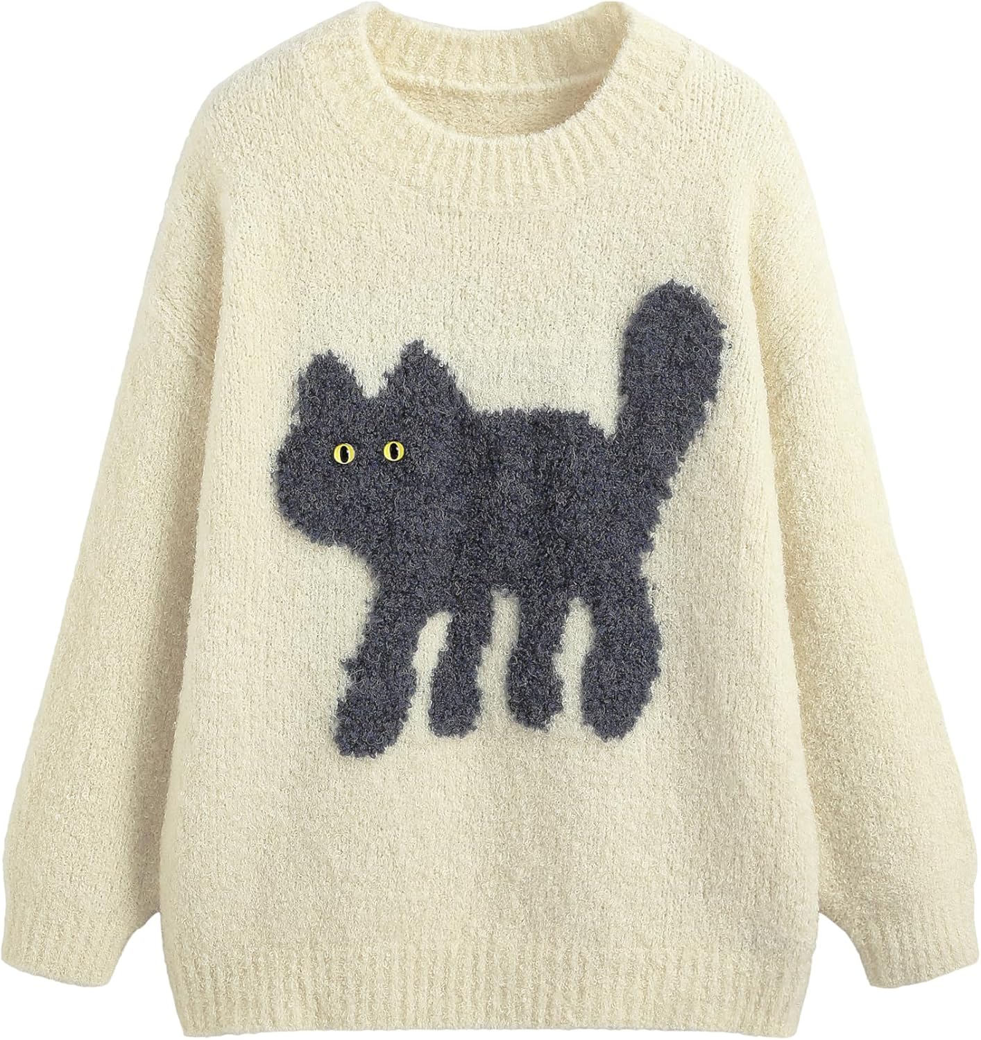 CIDER Women’s Cat Sweater Long Sleeve Crew Neck Fun Graphic Cute Patterned Pullover Sweater Tops