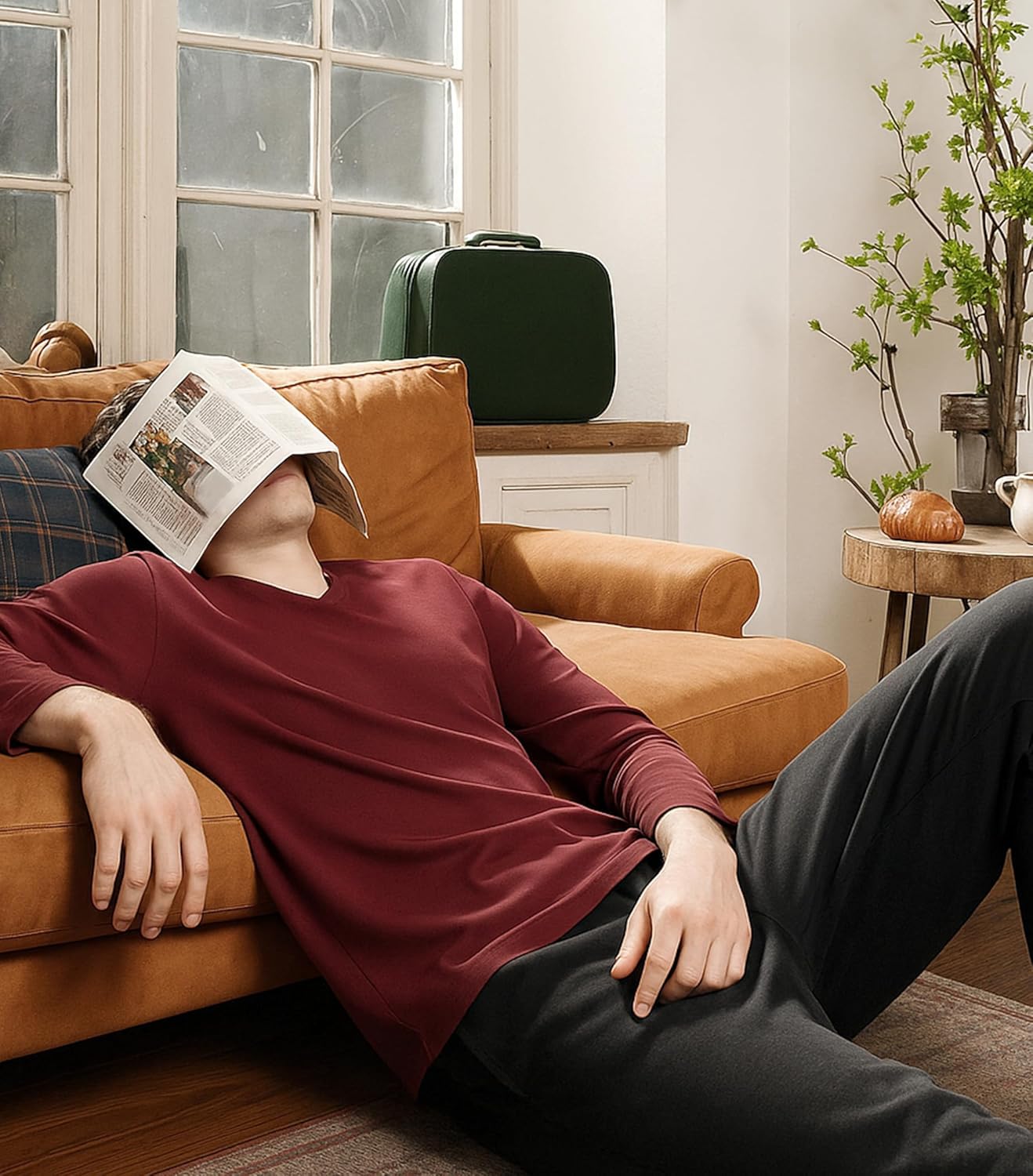 DAVID ARCHY Men's Pajamas Set Soft Cotton Long Sleeve Sleepwear Comfy Loungewear Pjs with Pockets