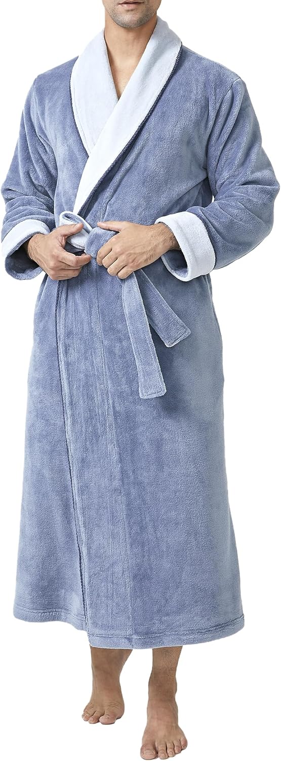 DAVID ARCHY Men's Soft Fleece Plush Robe Full Length Long Bathrobe