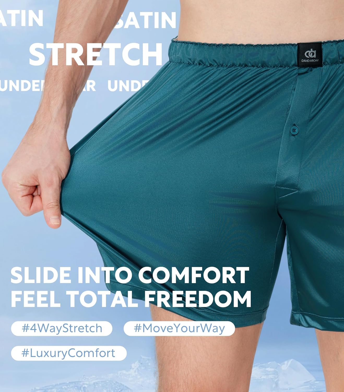 DAVID ARCHY Stretch Satin Boxers for Men, Silk Feeling Boxer Shorts, Breathable Loose Men's Underwear for Sleep 3 Pack