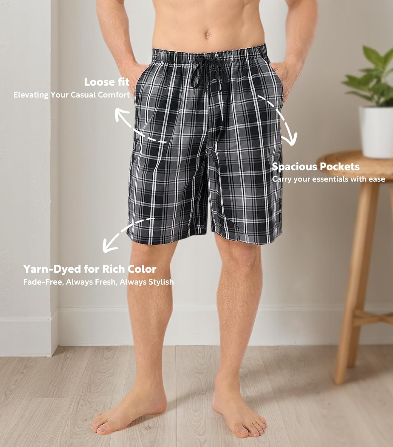 DAVID ARCHY Mens Pajama Pants Soft Cotton Plaid Sleepwear, Comfy Lounge Woven Pajamas Bottoms PJ Pant for Men, 3 pack