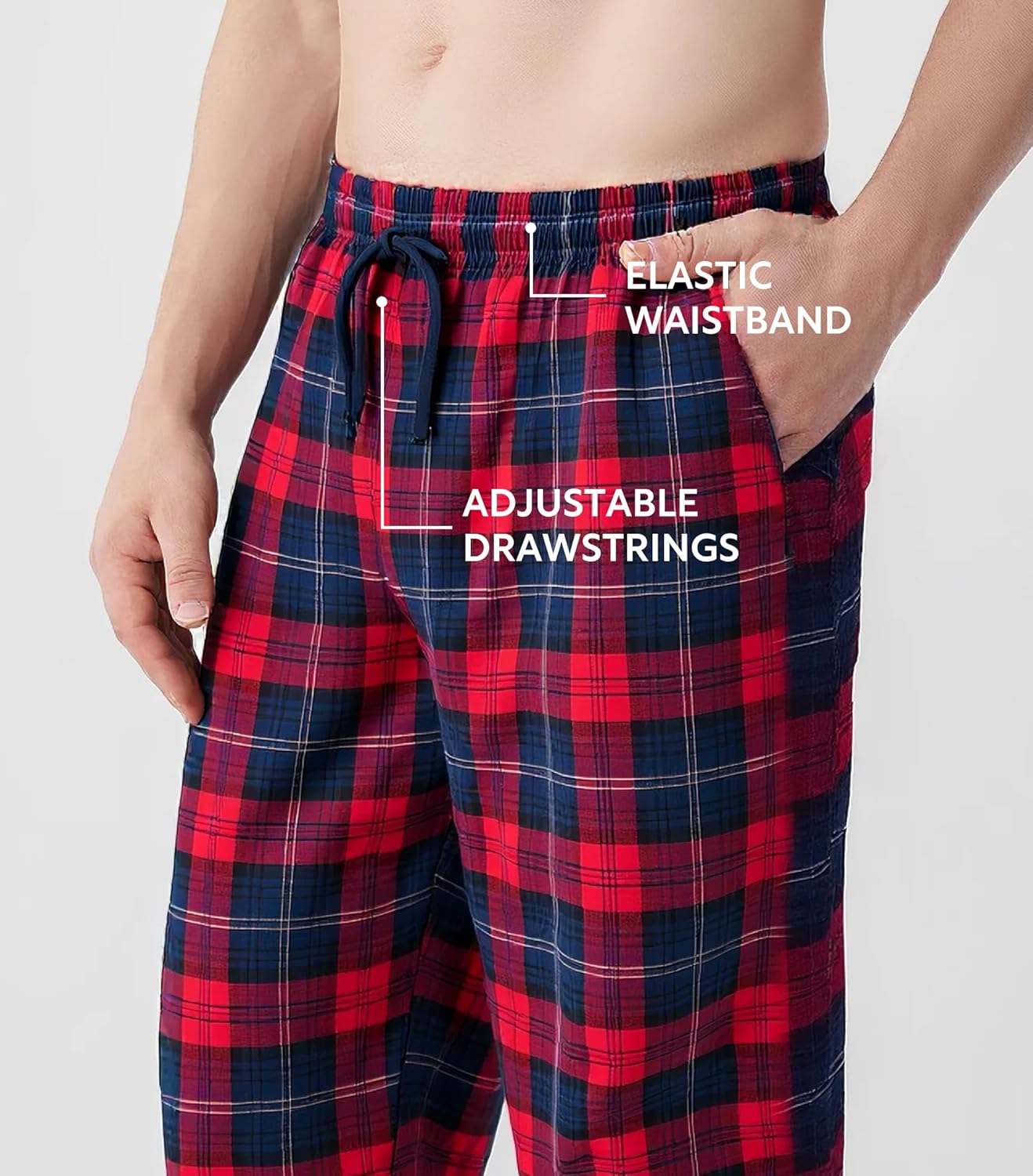 DAVID ARCHY Men's Flannel Pajama Pants, Soft & Cozy Cotton Pajama Pants, Lightweight Plaid Pants for Men with Pockets 2-Pack