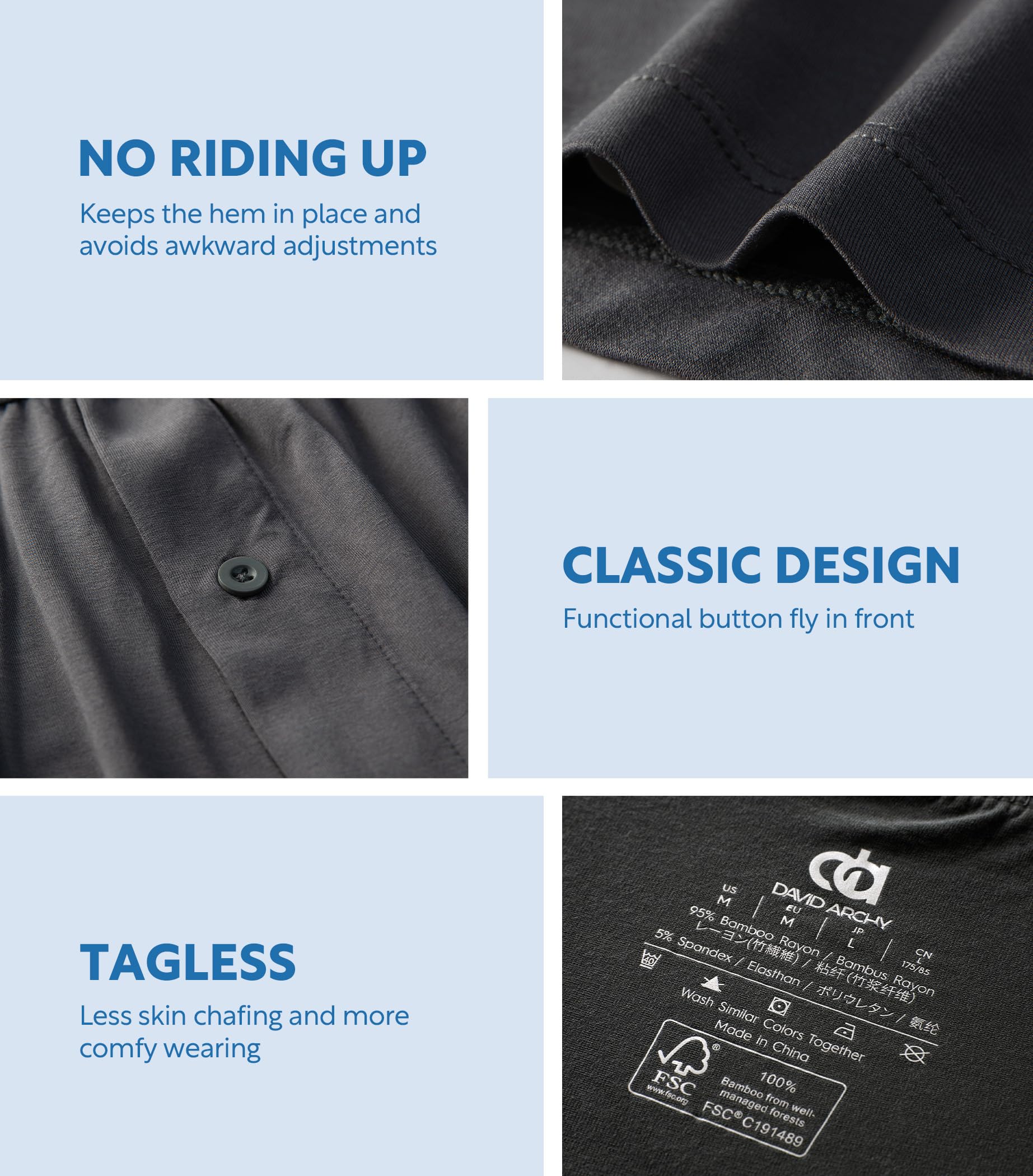 DAVID ARCHY Mens Boxers Soft Rayon Made from Bamboo Boxers for Men Pack Loose Underwear Cooling Mens Boxer Shorts