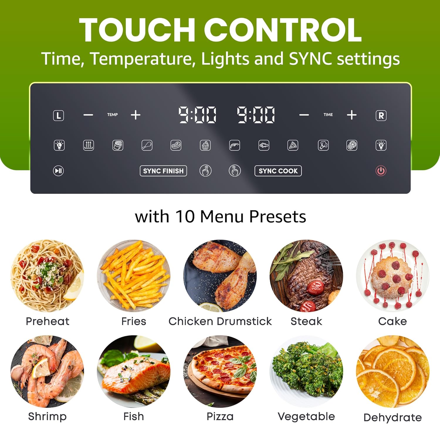 Elite Gourmet EAF1055D Dual Zone Air Fryer Oven, 11QT. Capacity with Divider, Sync Finish, Dishwasher Safe Basket, 10 Preset Functions, 1600-Watts, with Recipe Booklet, Black