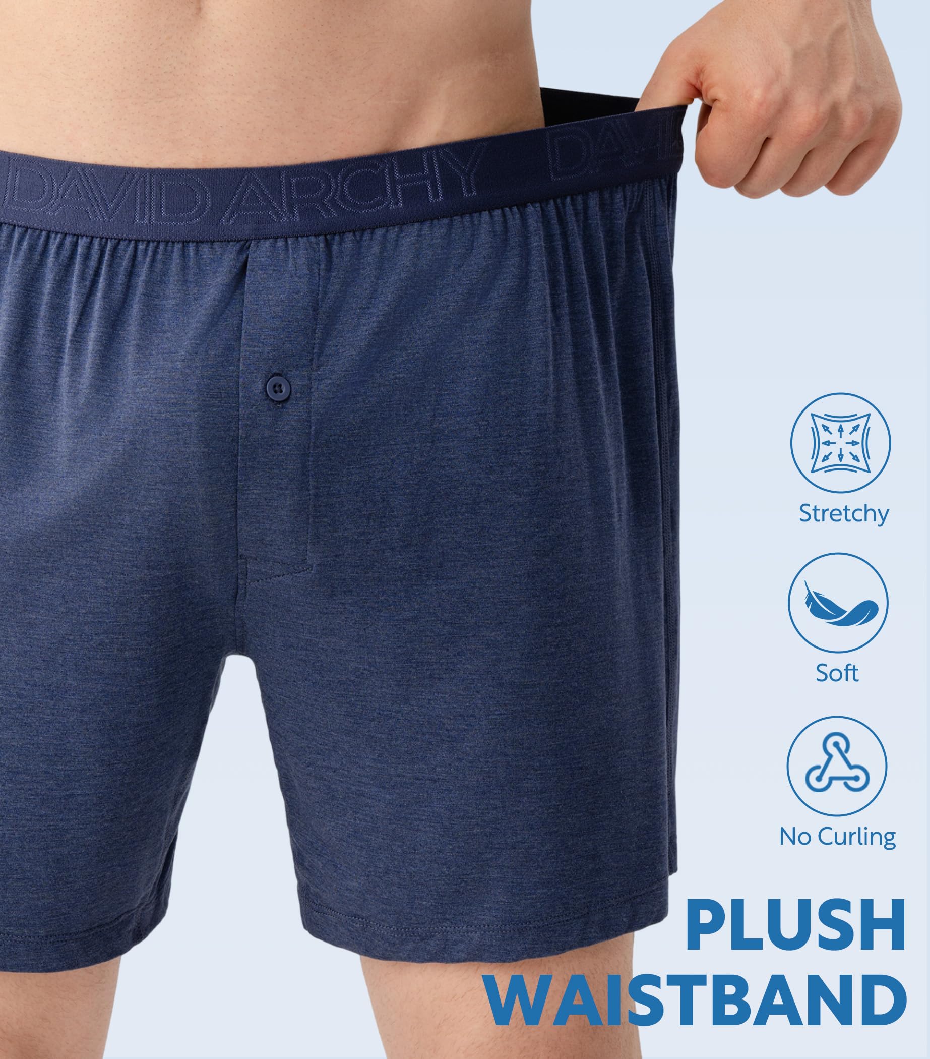 DAVID ARCHY Mens Boxers Soft Rayon Made from Bamboo Boxers for Men Pack Loose Underwear Cooling Mens Boxer Shorts