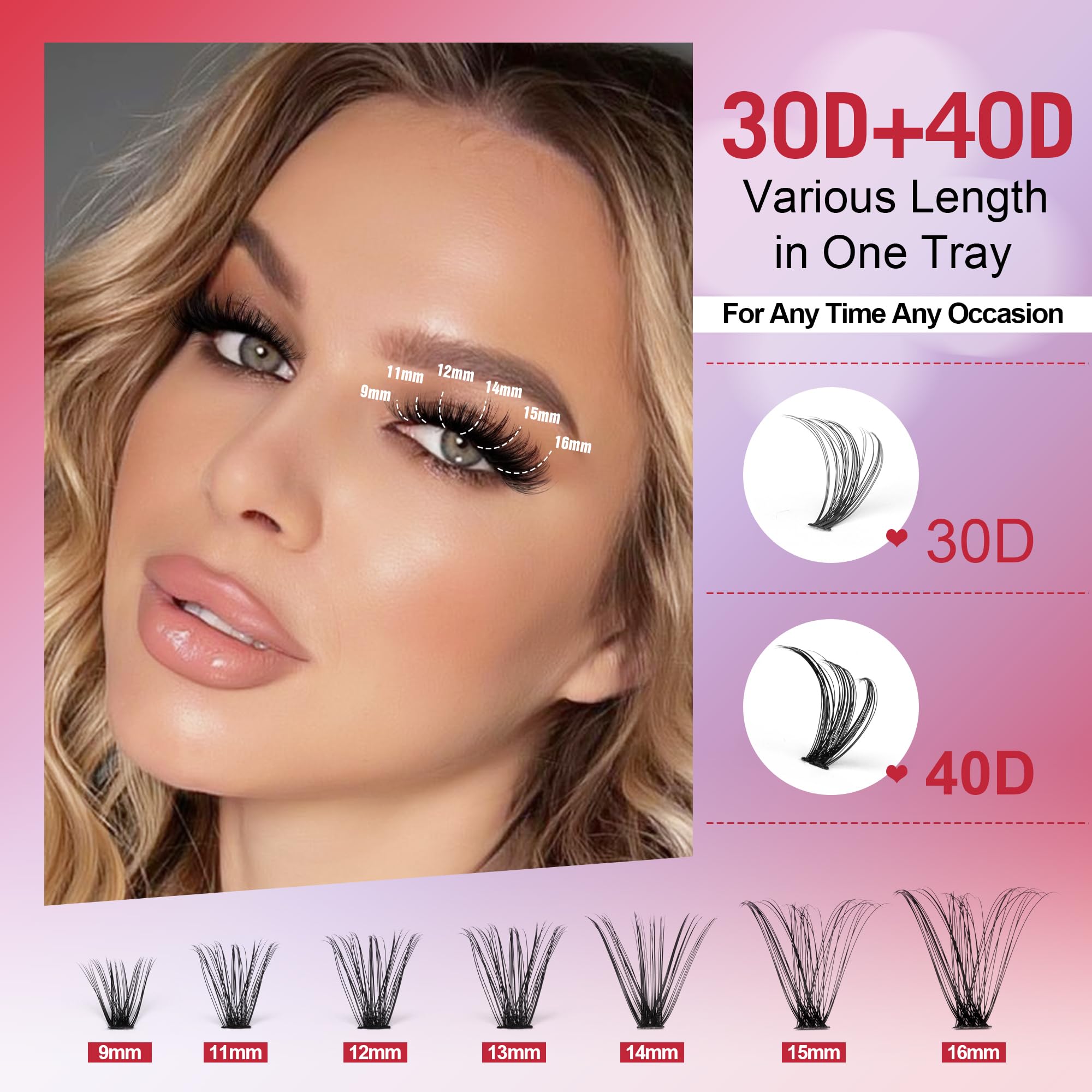 Pawotence Lash Extension Kit DIY 280pcs Lash Clusters Eyelash Extension Kit, 9-16mm 30D 40D Individual Lashes Kit with Lash Bond and Seal, Lash Tweezers for Self Use (30D&40D, 0.07D, 9-16mm, Kit)