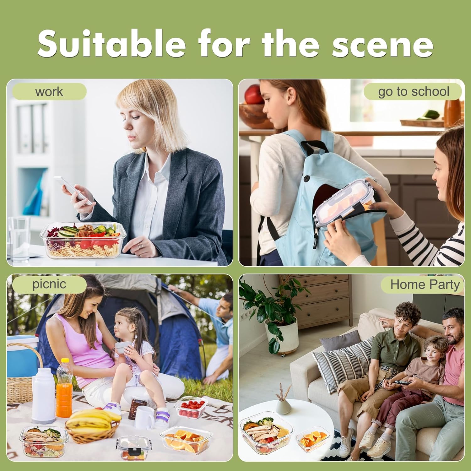 8 Pack Glass Food Storage Containers with Lids, Meal Prep Containers, Airtight Bento Boxes with Leak Proof Locking for Microwave, Oven, Freezer and Dishwasher, BPA Free