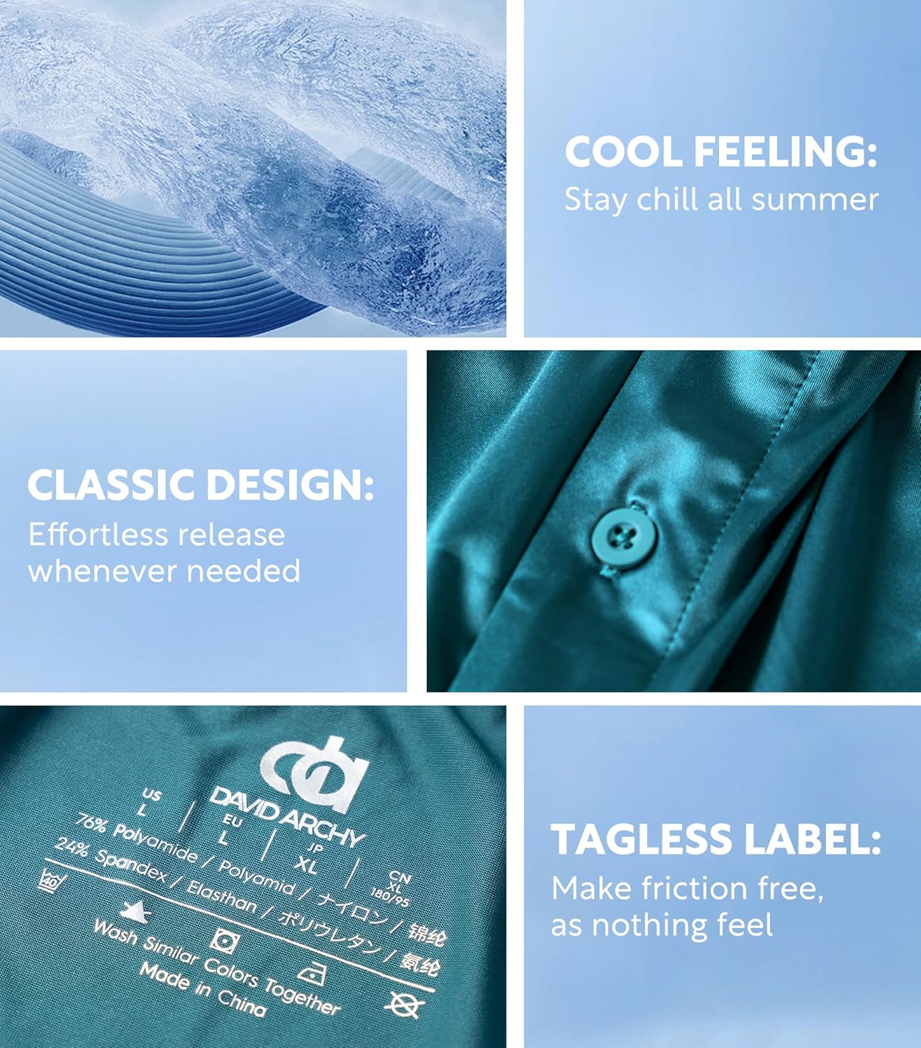 DAVID ARCHY Stretch Satin Boxers for Men, Silk Feeling Boxer Shorts, Breathable Loose Men's Underwear for Sleep 3 Pack