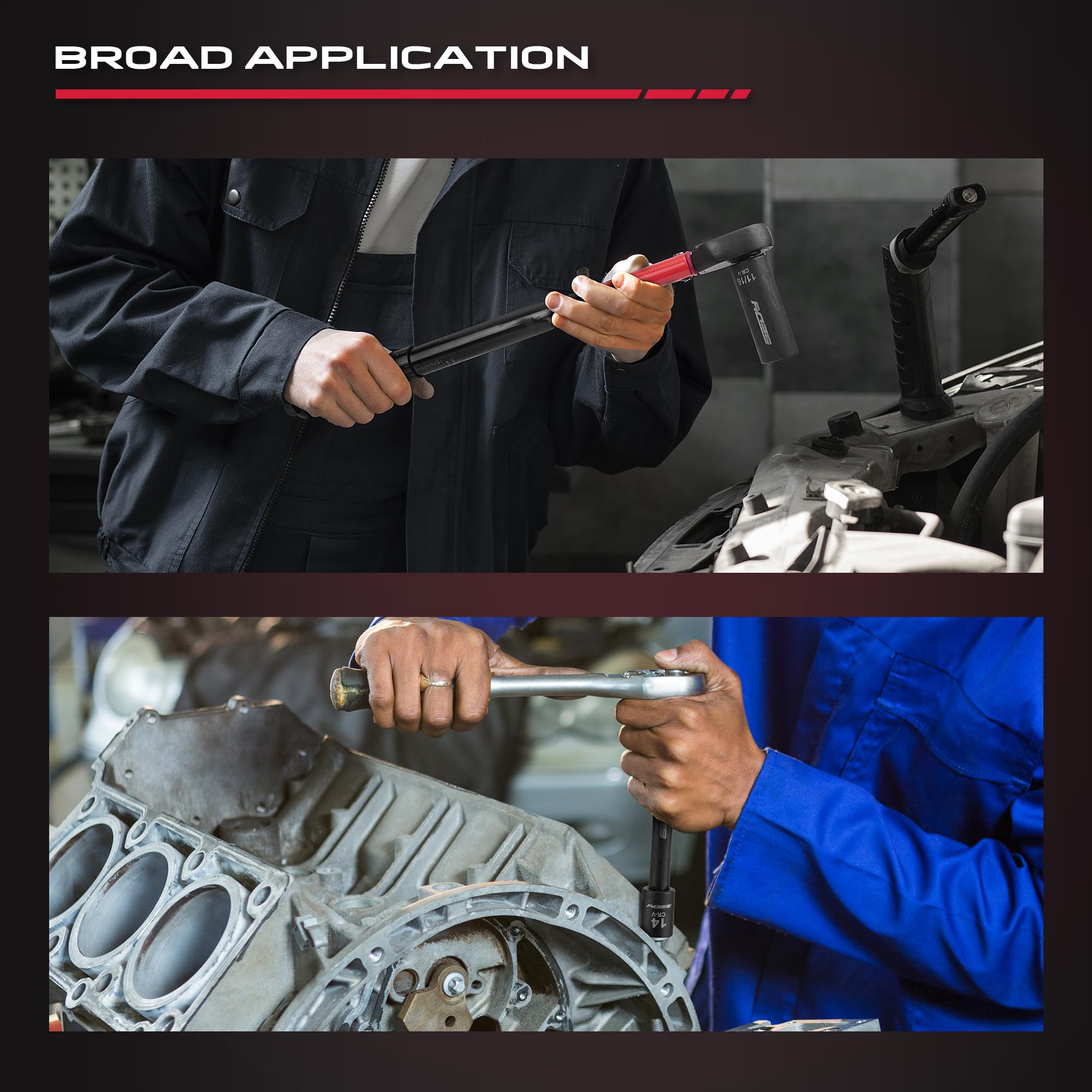 29-Piece 1/2" Drive Impact Socket Set, SAE (3/8 to 1 inch) and Metric (10-24mm) Sizes with Extension Bars Standard Deep Socket Set CR-V Material High Durability Impact Wrench