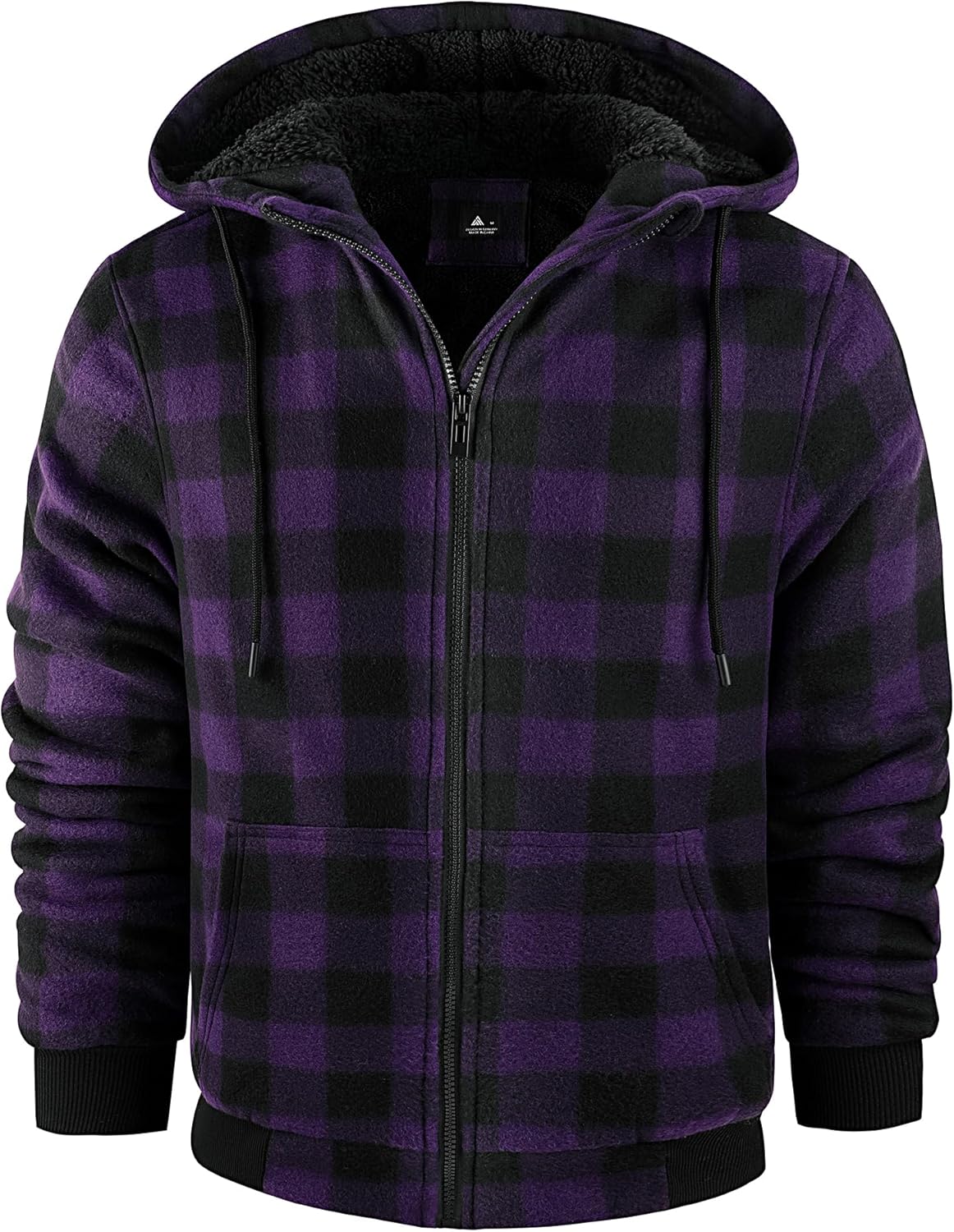 Mens Plaid Hoodies Winter Zip Up Fleece Jacket Sherpa Fleece Lined Warm Flannel Jacket Coat