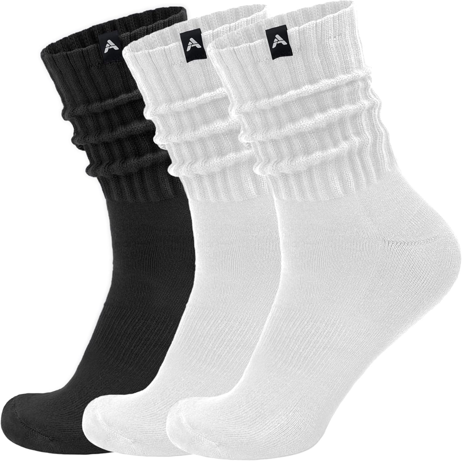 Scrunch Slouch Crew Socks Retro Ribbed Cotton Cushioned 3 Pack Boot Sneaker Gym Cozy Calf Socks For Men & Women