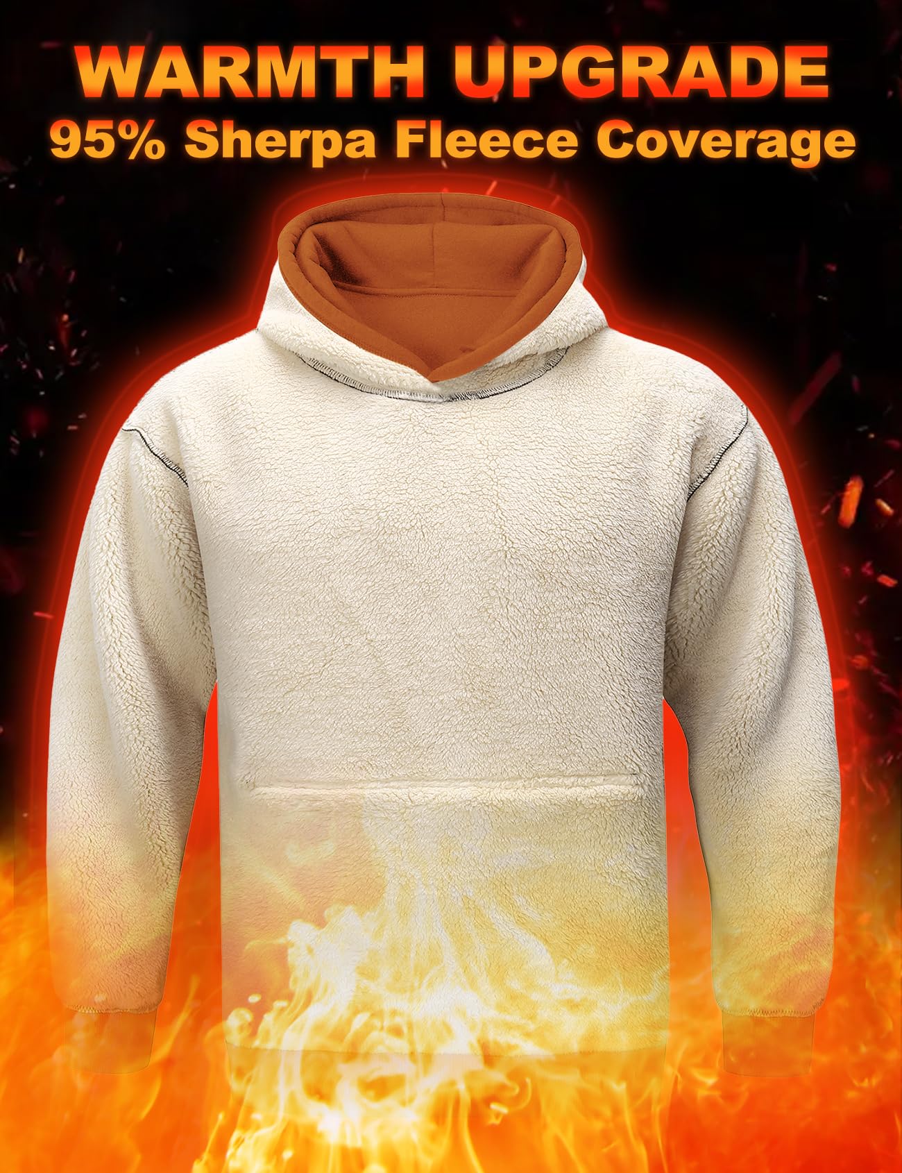 Flygo Men's Casual Fleece Sherpa Lined Hoodie Winter Warm Pullover Hooded Sweatshirt(Black-XL)