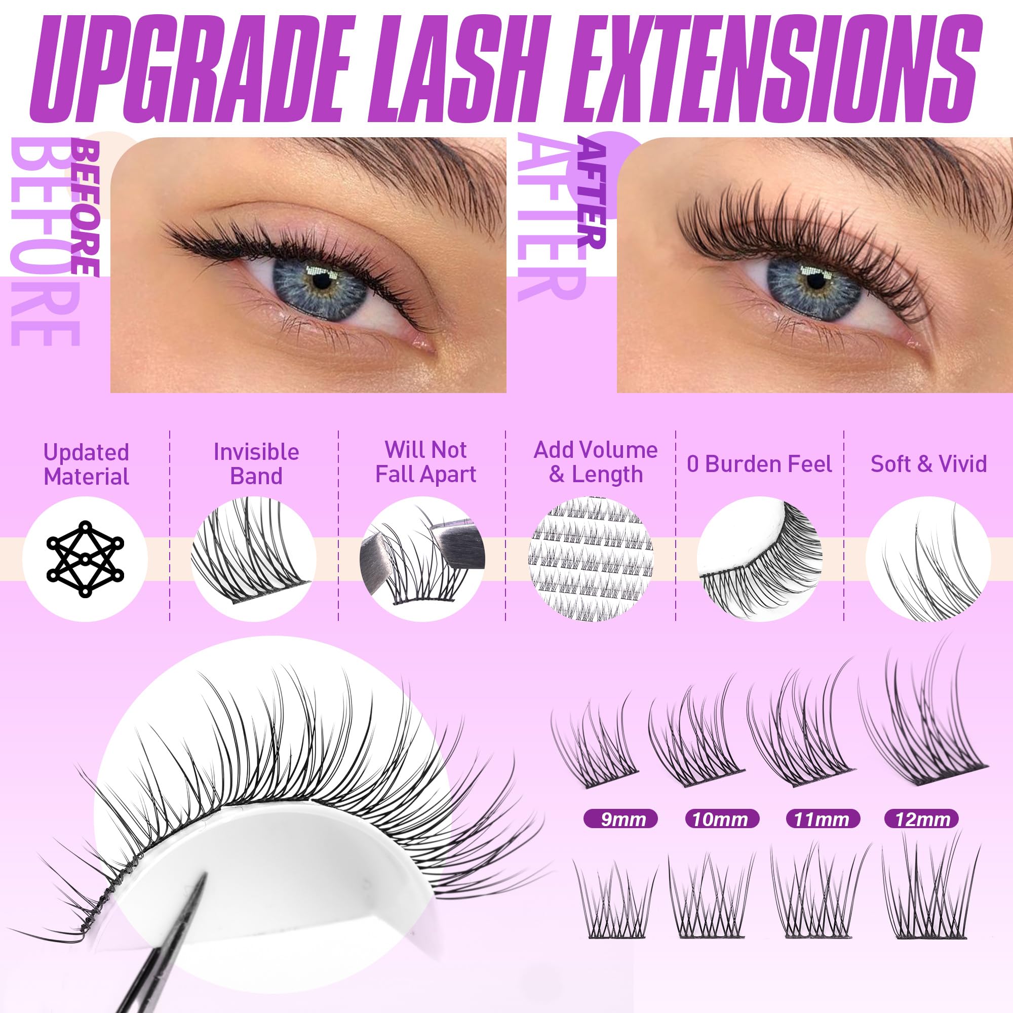 Pawotence Lash Extension Kit DIY 280pcs Lash Clusters Eyelash Extension Kit, 9-16mm 30D 40D Individual Lashes Kit with Lash Bond and Seal, Lash Tweezers for Self Use (30D&40D, 0.07D, 9-16mm, Kit)