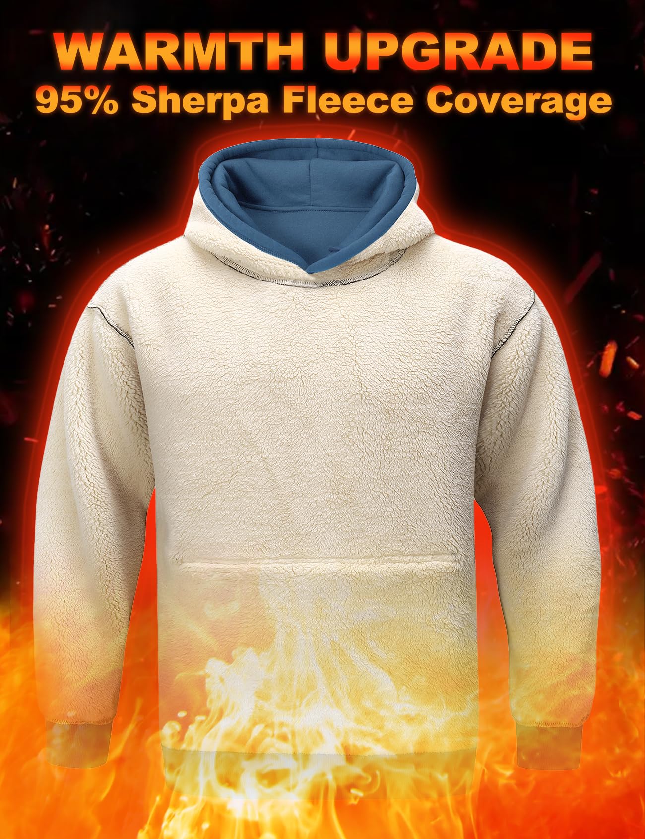 Flygo Men's Casual Fleece Sherpa Lined Hoodie Winter Warm Pullover Hooded Sweatshirt(Black-XL)