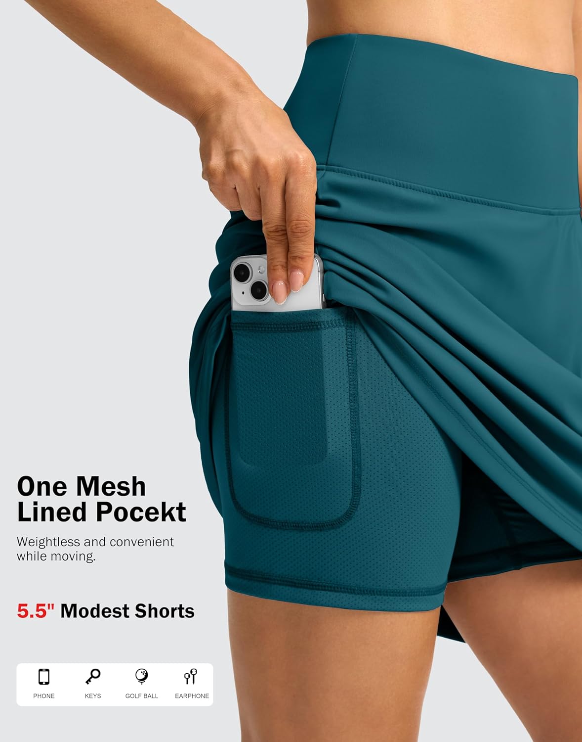 SANTINY 18" Skorts for Women 3 Pockets High Waist Long Athletic Tennis Skirt Golf Skort for Casual Summer Travel