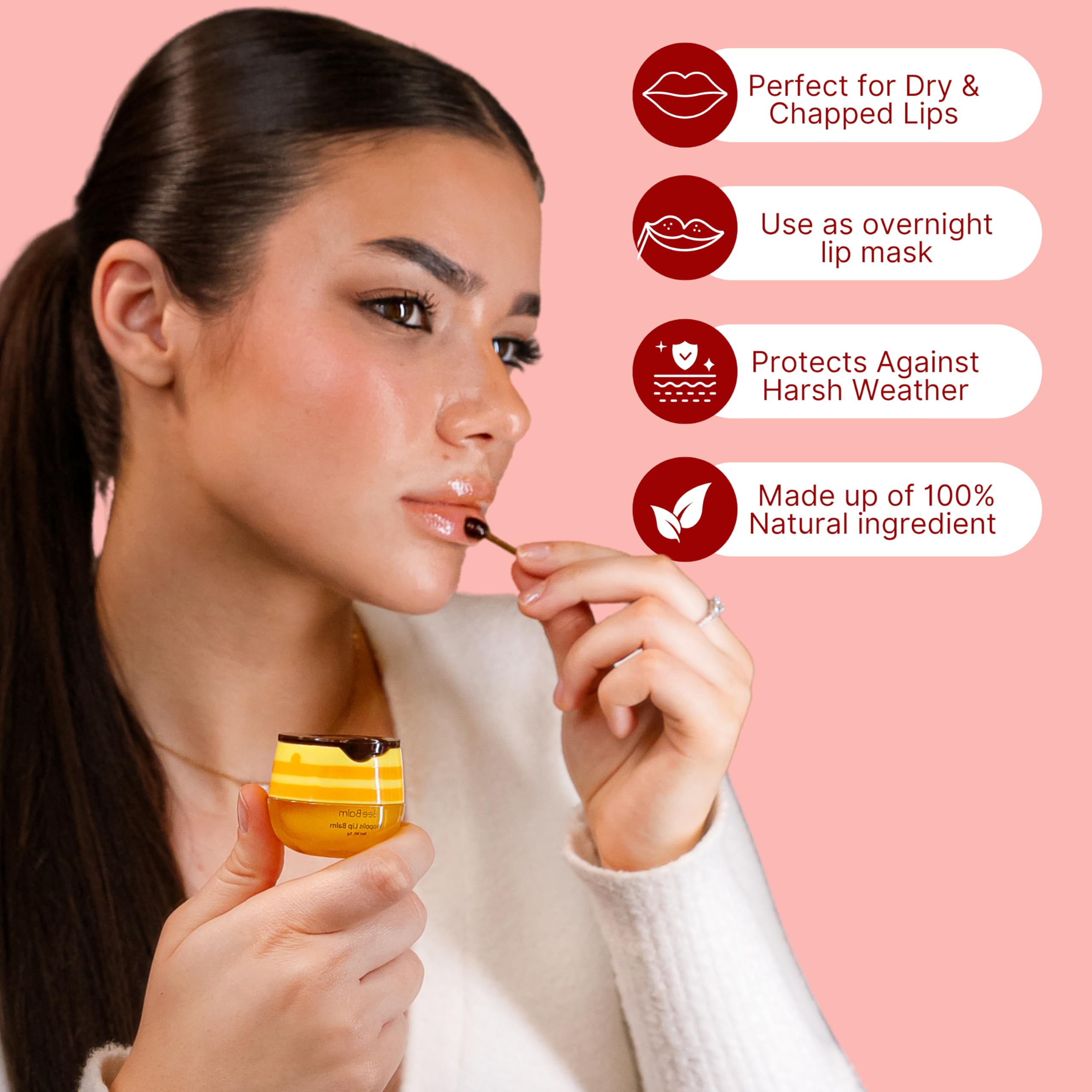 Original My Bee Balm Lip Balm - 4 Pack Hydrating Balm Honey Pot for Dry, Chapped & Cracked Lips with Propolis, Honey & Vitamin E - Soften, Smooth & Reduce Lip Lines