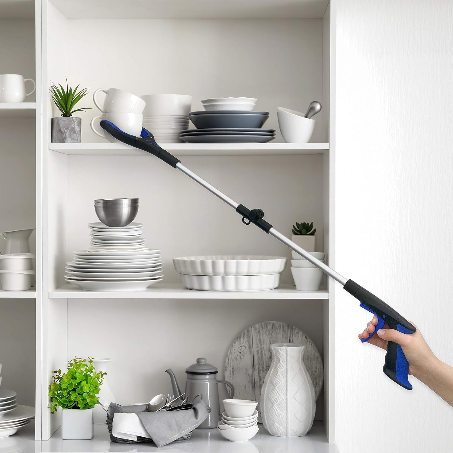 RMS 34 Inch Extra Long Reacher Grabber - Foldable Gripper and Reaching Tool with Rotating Jaw