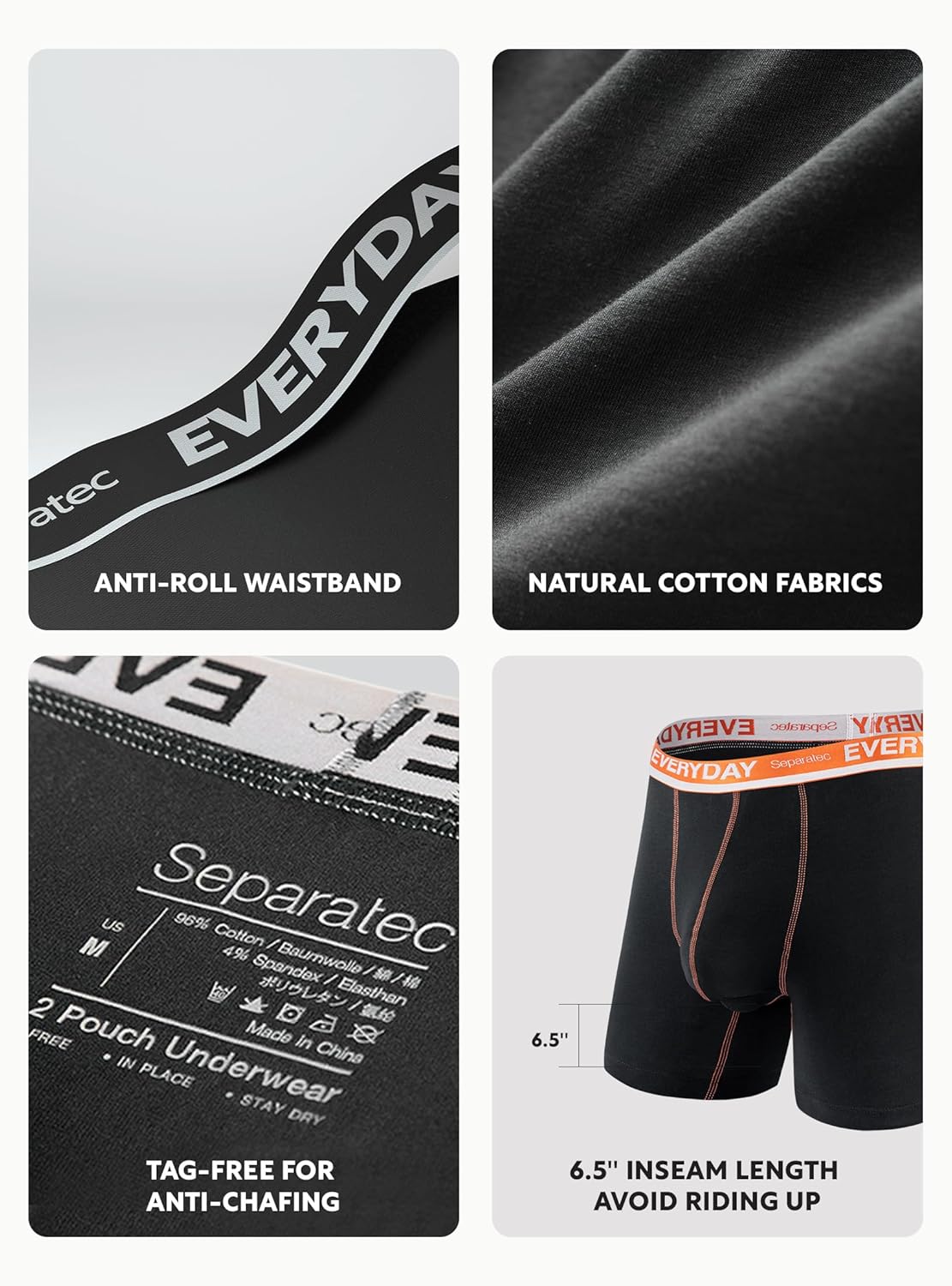 Separatec Cotton Dual Pouch Men's Underwear Comfortable Soft Breathable Everyday Boxer Briefs for men 7 Pack