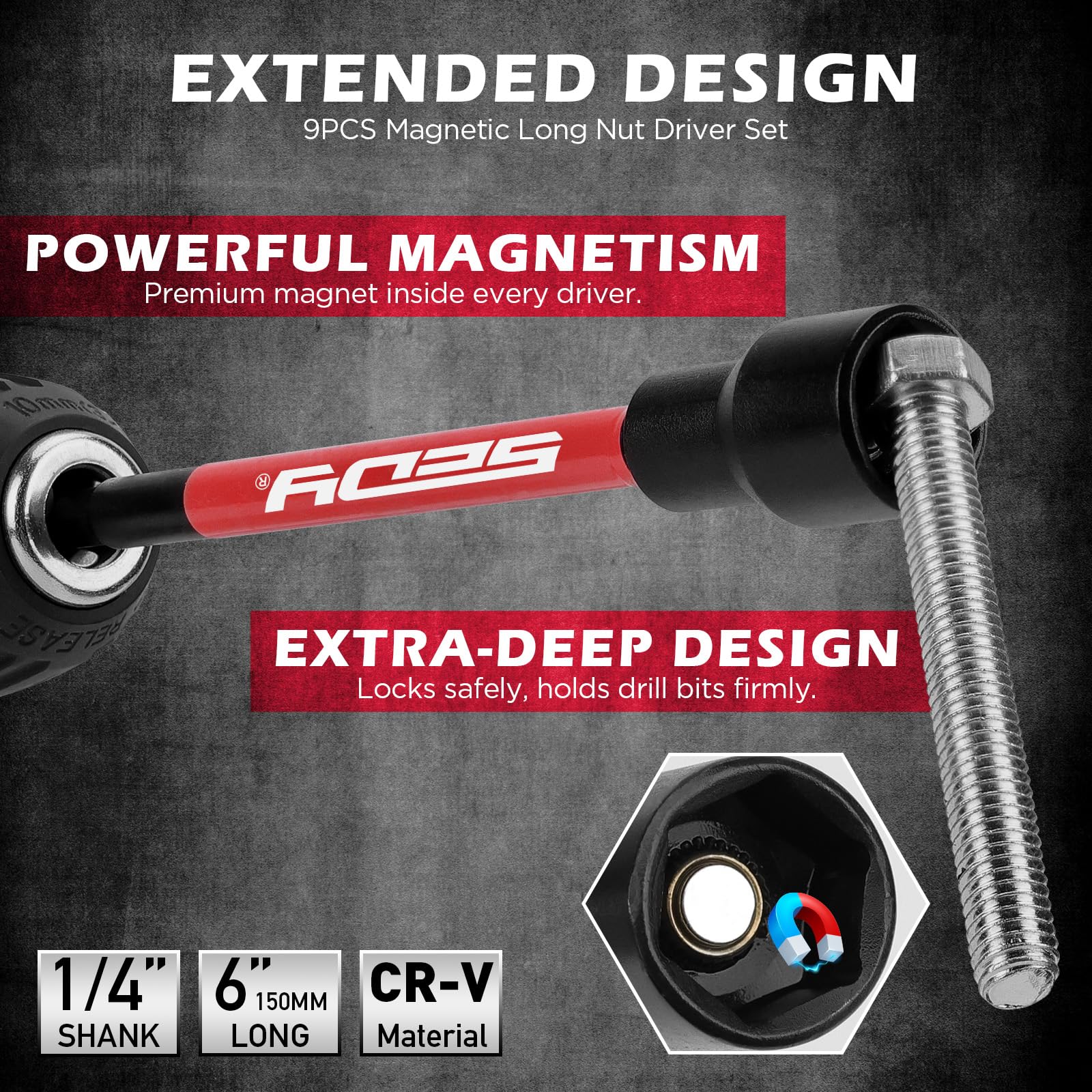 29-Piece 1/2" Drive Impact Socket Set, SAE (3/8 to 1 inch) and Metric (10-24mm) Sizes with Extension Bars Standard Deep Socket Set CR-V Material High Durability Impact Wrench