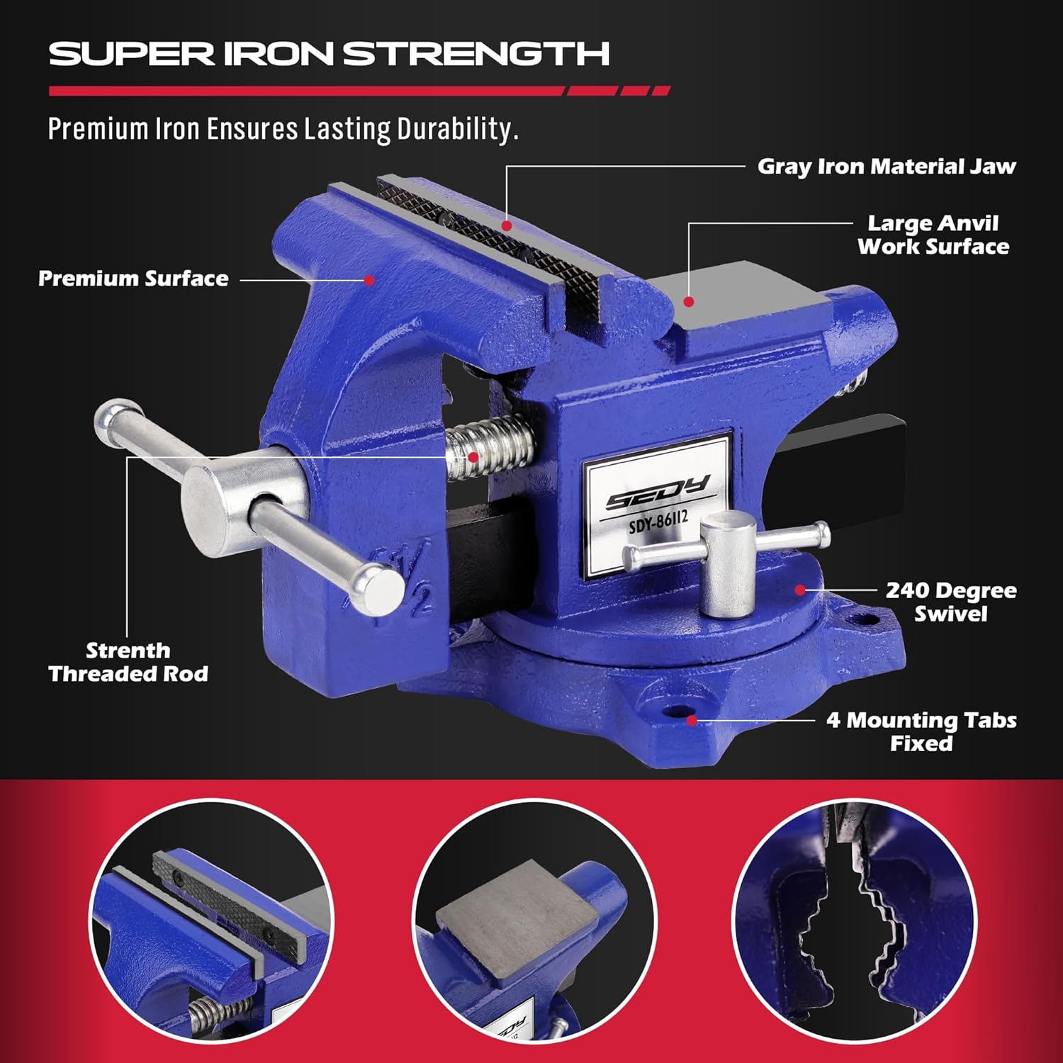 Heavy Duty Bench Vise 4.5 Inch: Table Clamp Woodworking Vice Press Drill Tools Workbench Wood Metal Pipe Work Shop Block Swivel Slide Cross Welding Machine Kit Milling Grip Precision Magnetic Jaw Pad