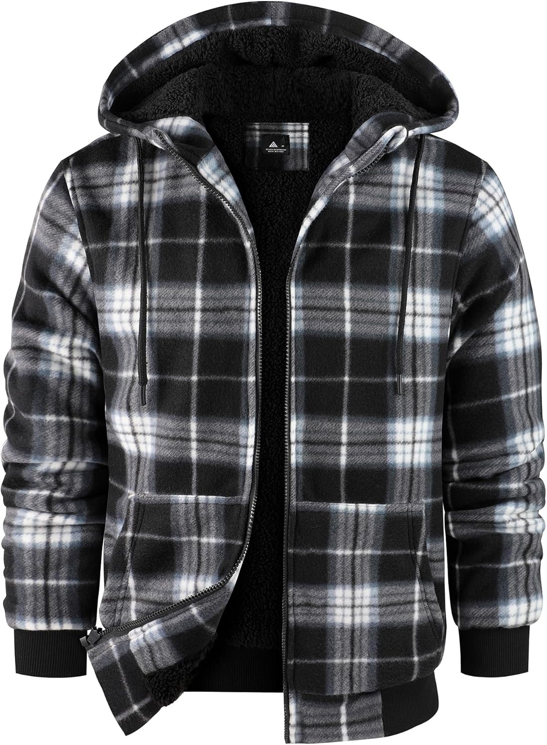 Mens Plaid Hoodies Winter Zip Up Fleece Jacket Sherpa Fleece Lined Warm Flannel Jacket Coat