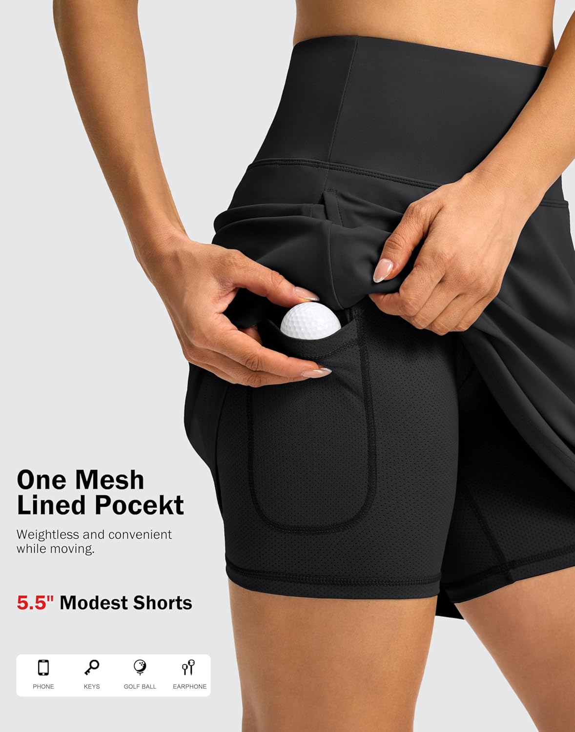 SANTINY 18" Skorts for Women 3 Pockets High Waist Long Athletic Tennis Skirt Golf Skort for Casual Summer Travel