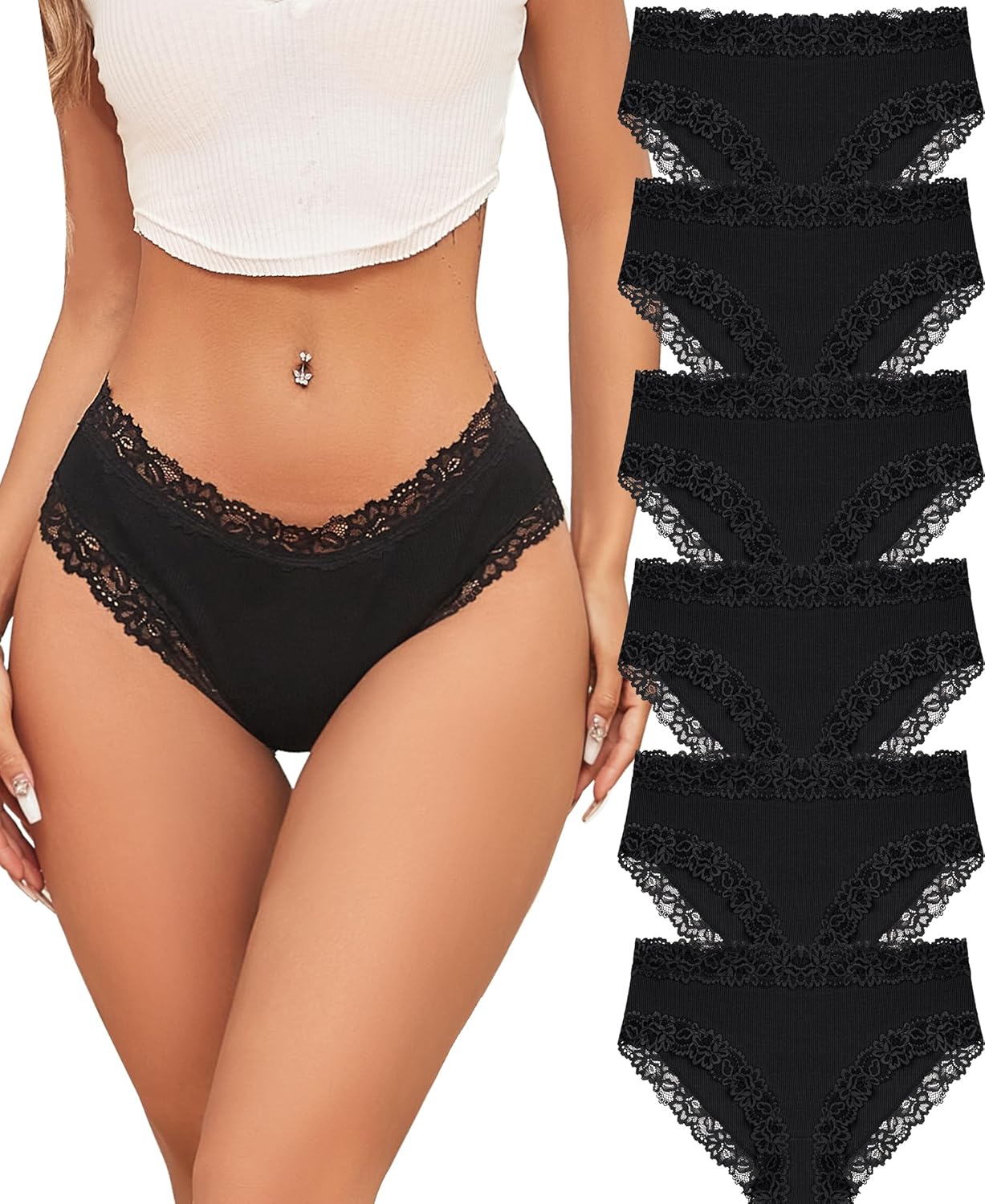 Knowyou Cotton Underwear for Women Cheeky Bikini Womens Underwear Pack Sexy Lace Wasit Hipster Brief Panties for Ladies