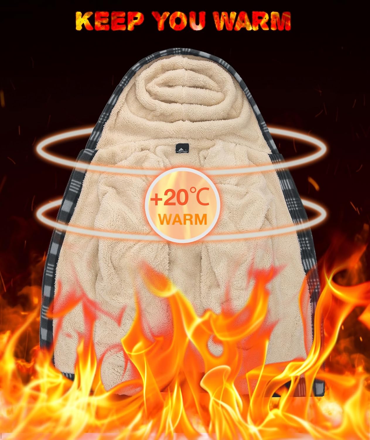 Mens Plaid Hoodies Winter Zip Up Fleece Jacket Sherpa Fleece Lined Warm Flannel Jacket Coat