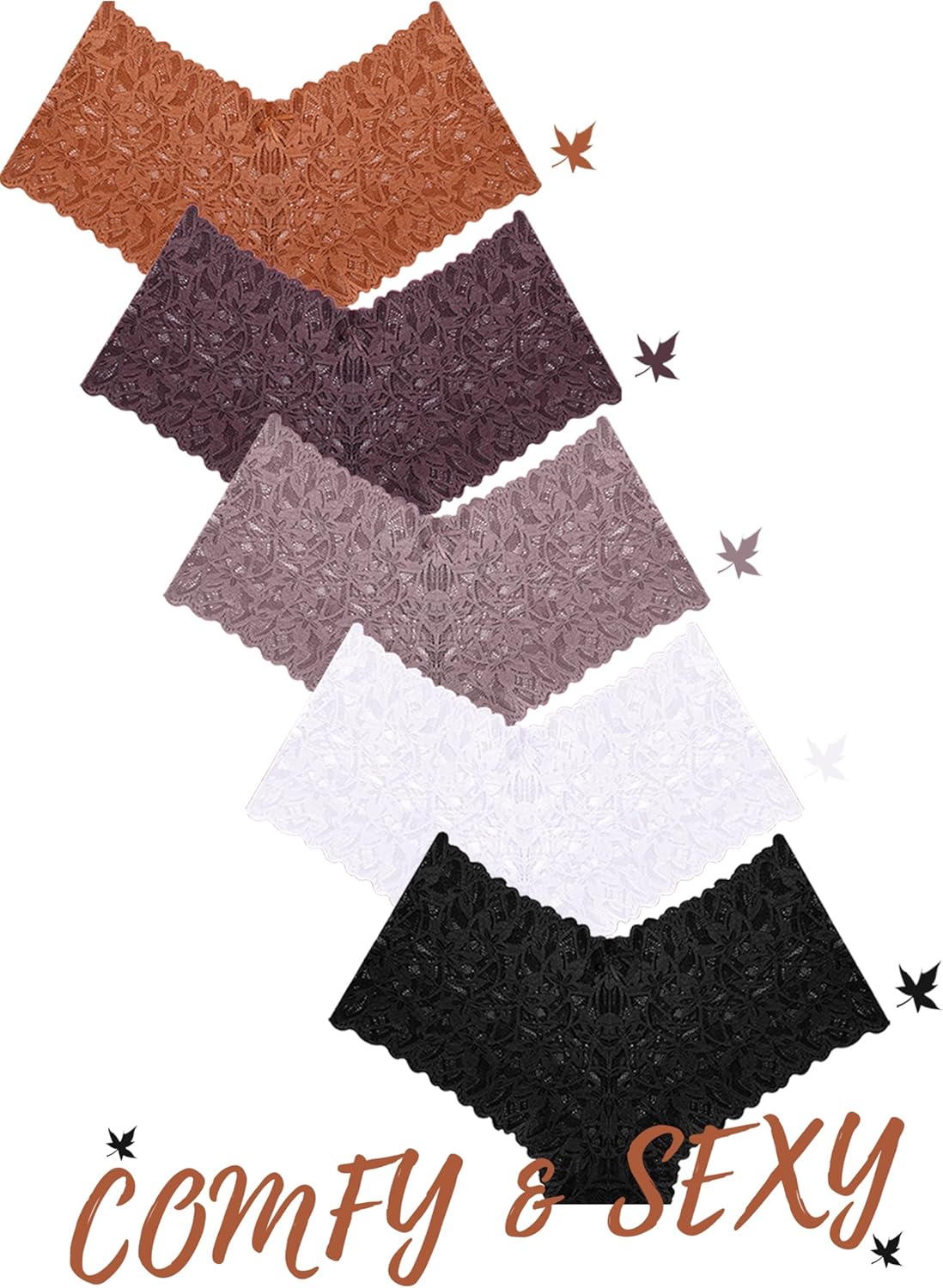 Sexy Underwear Panties for Women Cheeky V Waist Lace Boyshorts Plus Size Underwear Women 5 Pack