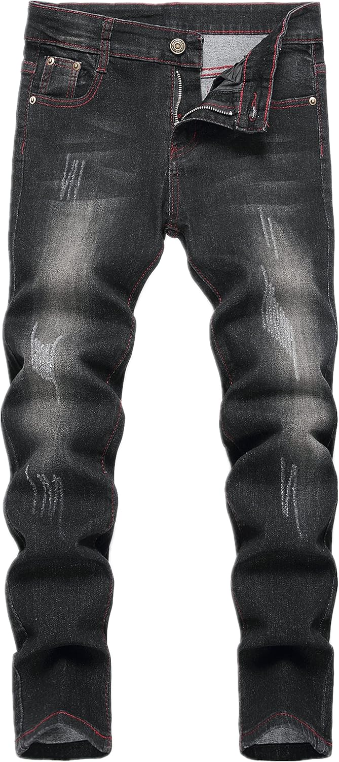 Boy's Skinny Fit Ripped Destroyed Distressed Stretch Slim Jeans Pants