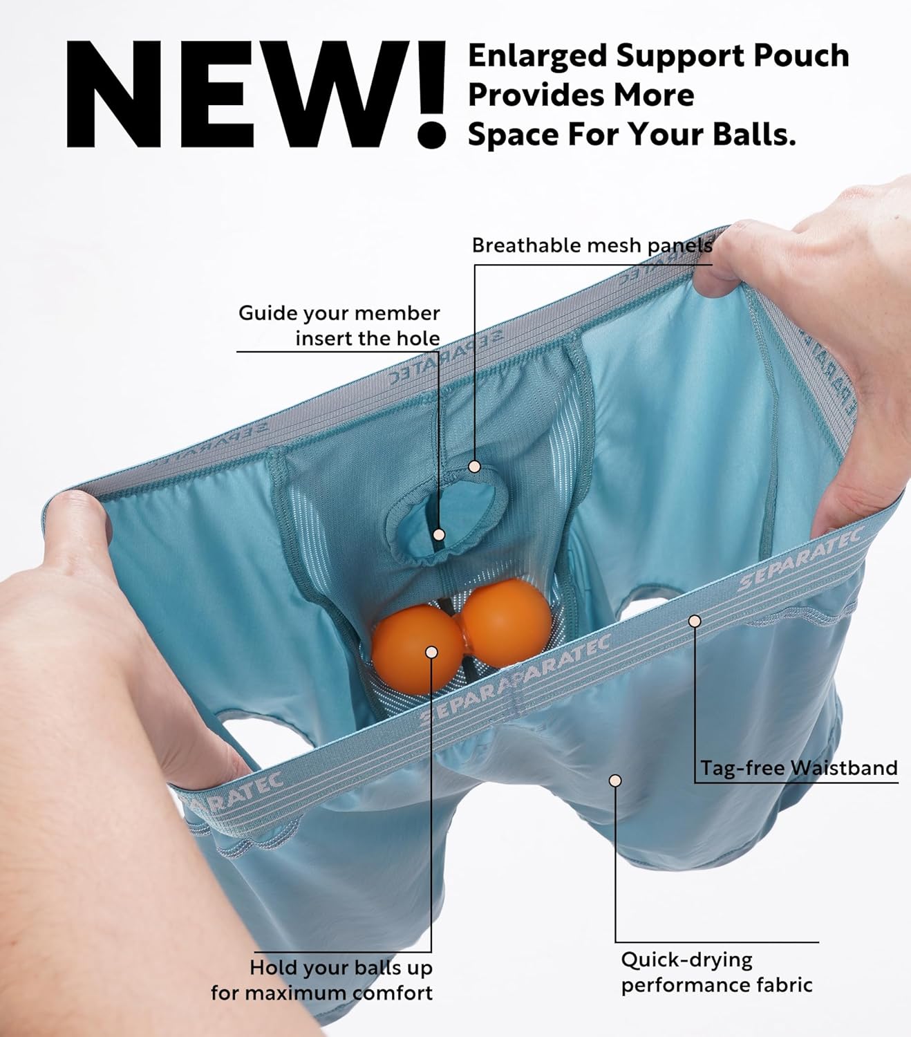 Separatec Mens Underwear with Pouch for balls Anti Chafing Underwear Men Athletic Sport Performance Long Boxer Briefs 3 Pack