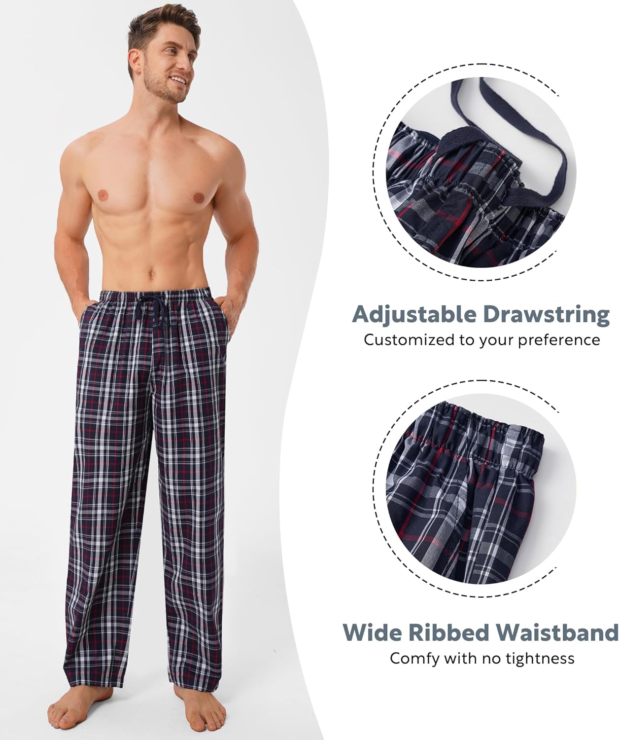 DAVID ARCHY Mens Pajama Pants Soft Cotton Plaid Sleepwear, Comfy Lounge Woven Pajamas Bottoms PJ Pant for Men, 3 pack