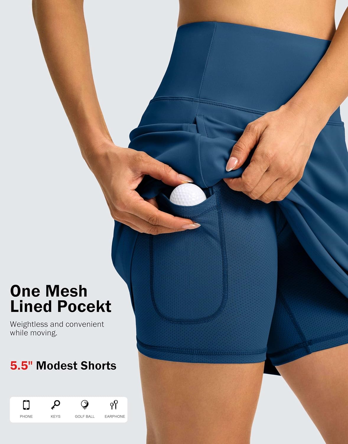 SANTINY 18" Skorts for Women 3 Pockets High Waist Long Athletic Tennis Skirt Golf Skort for Casual Summer Travel