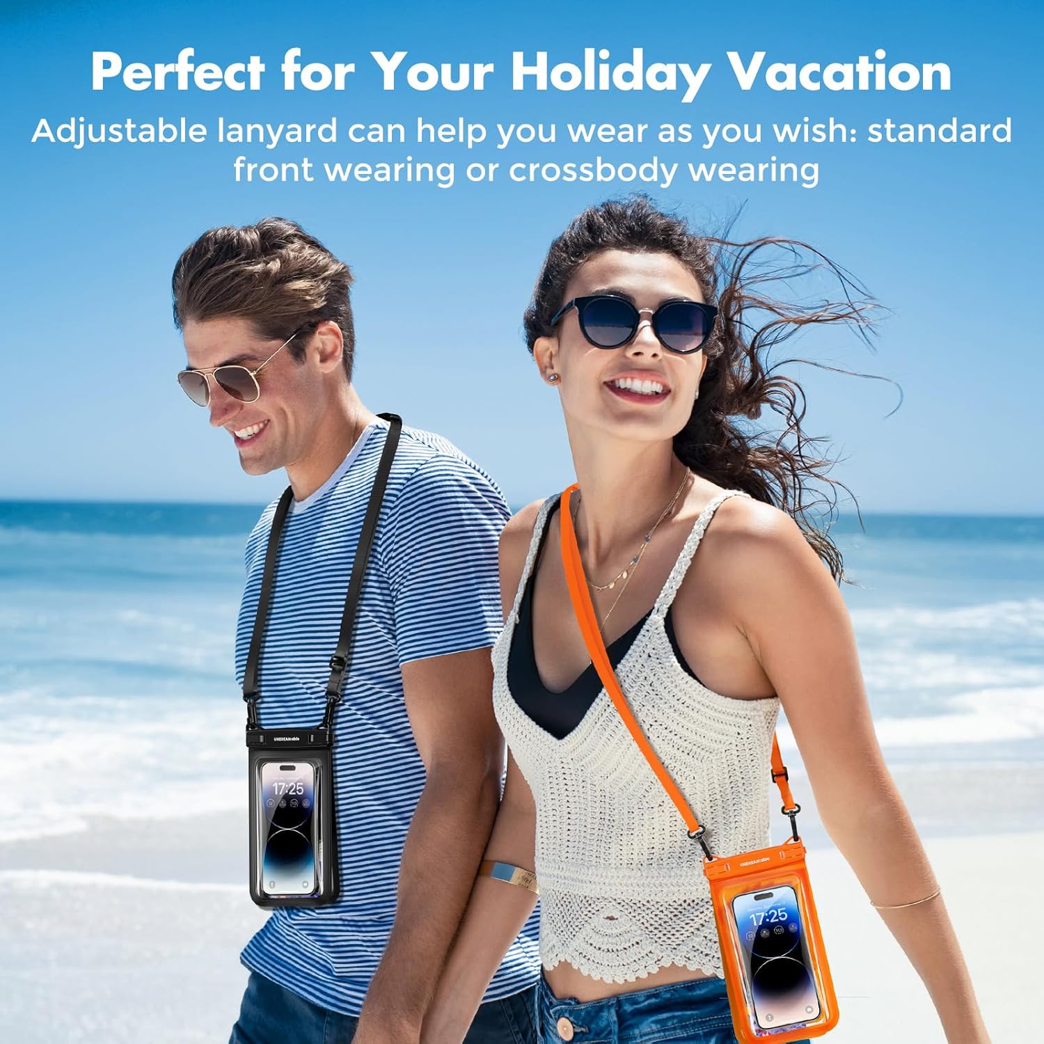 UNBREAKcable IPX8 Waterproof Phone Pouch 2-Pack, Double Space Waterproof Phone Case for iPhone 15 16 Pro Max up to 7", Cellphone Dry Bag with Lanyard for Vacation Beach Kayak Cruise Travel Essentials